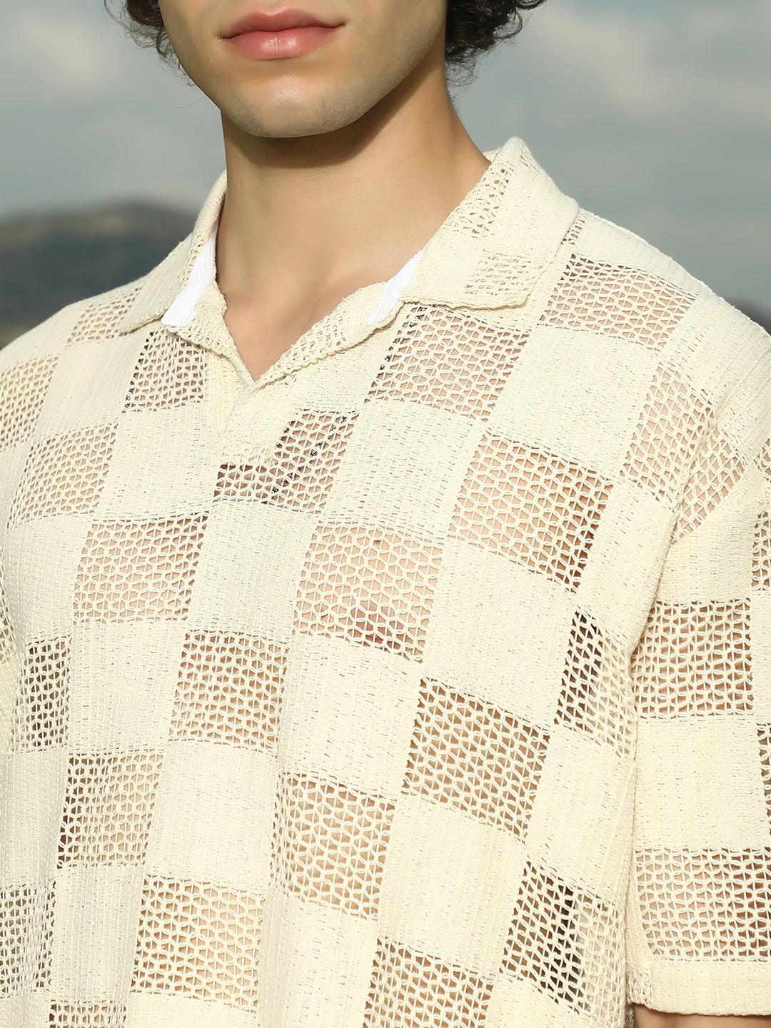 Grid Oversized Polo T-Shirt