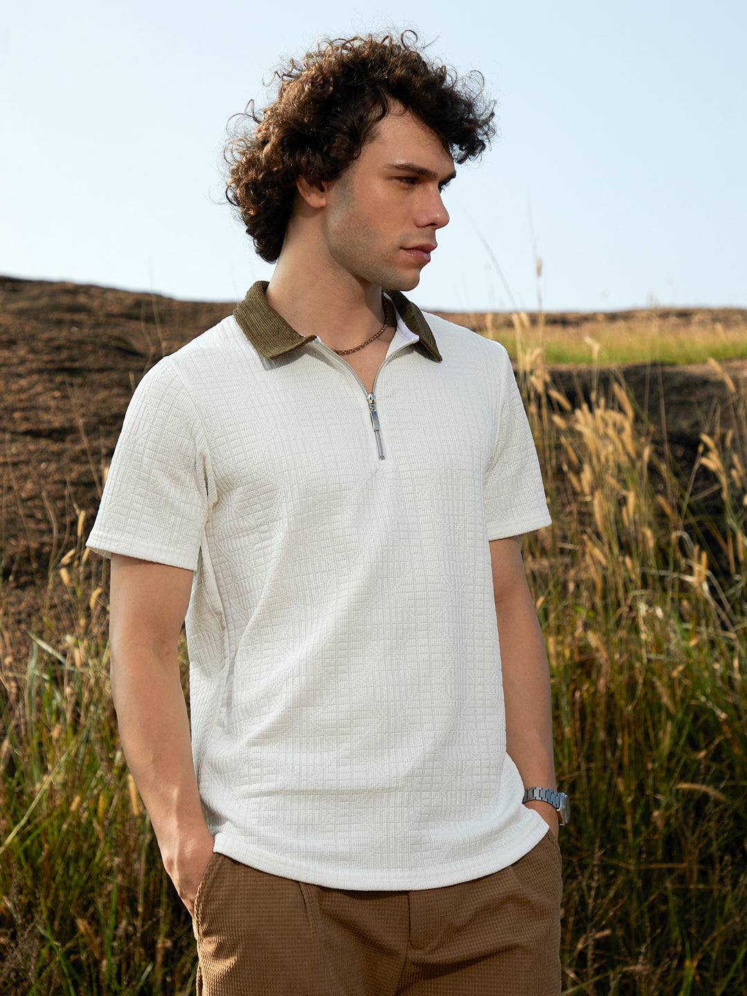 Oblique-Block Polo T-Shirt