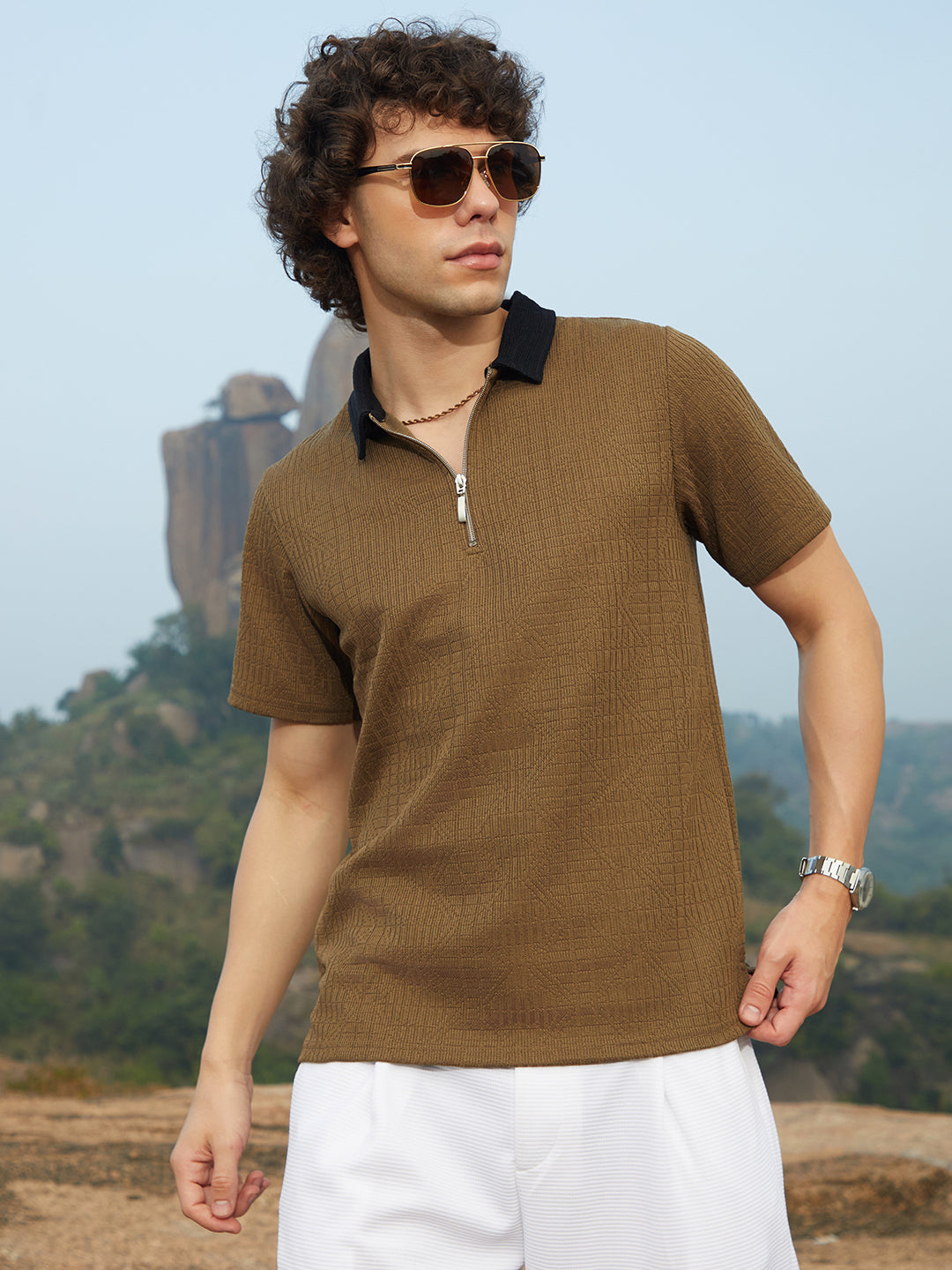 Oblique-Block Polo T-Shirt