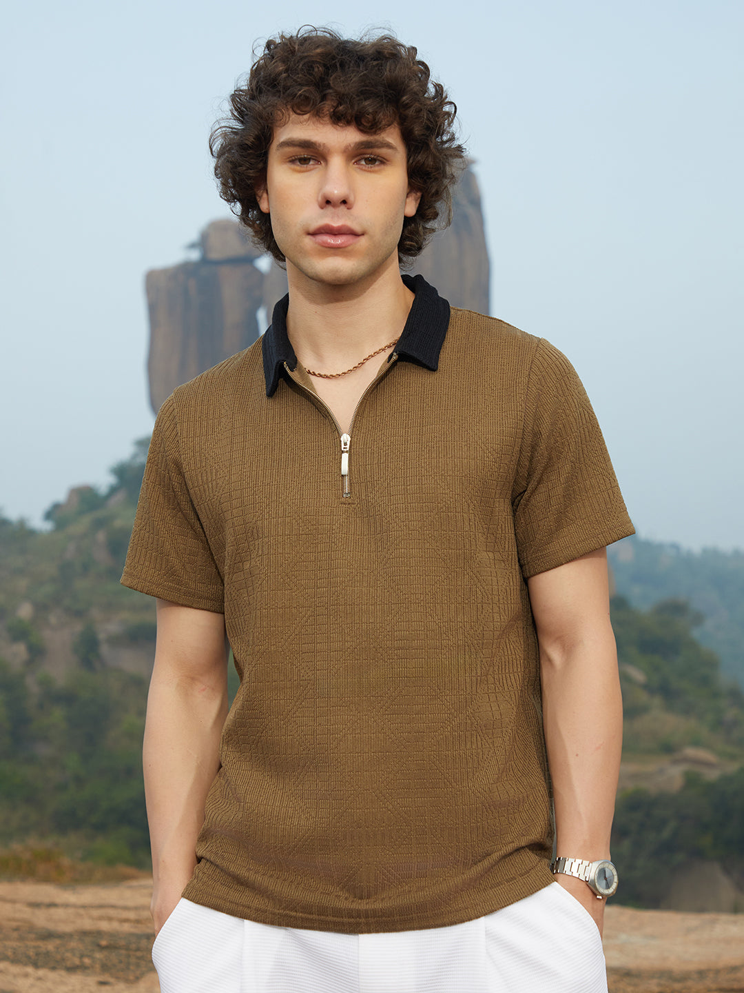 Oblique-Block Polo T-Shirt