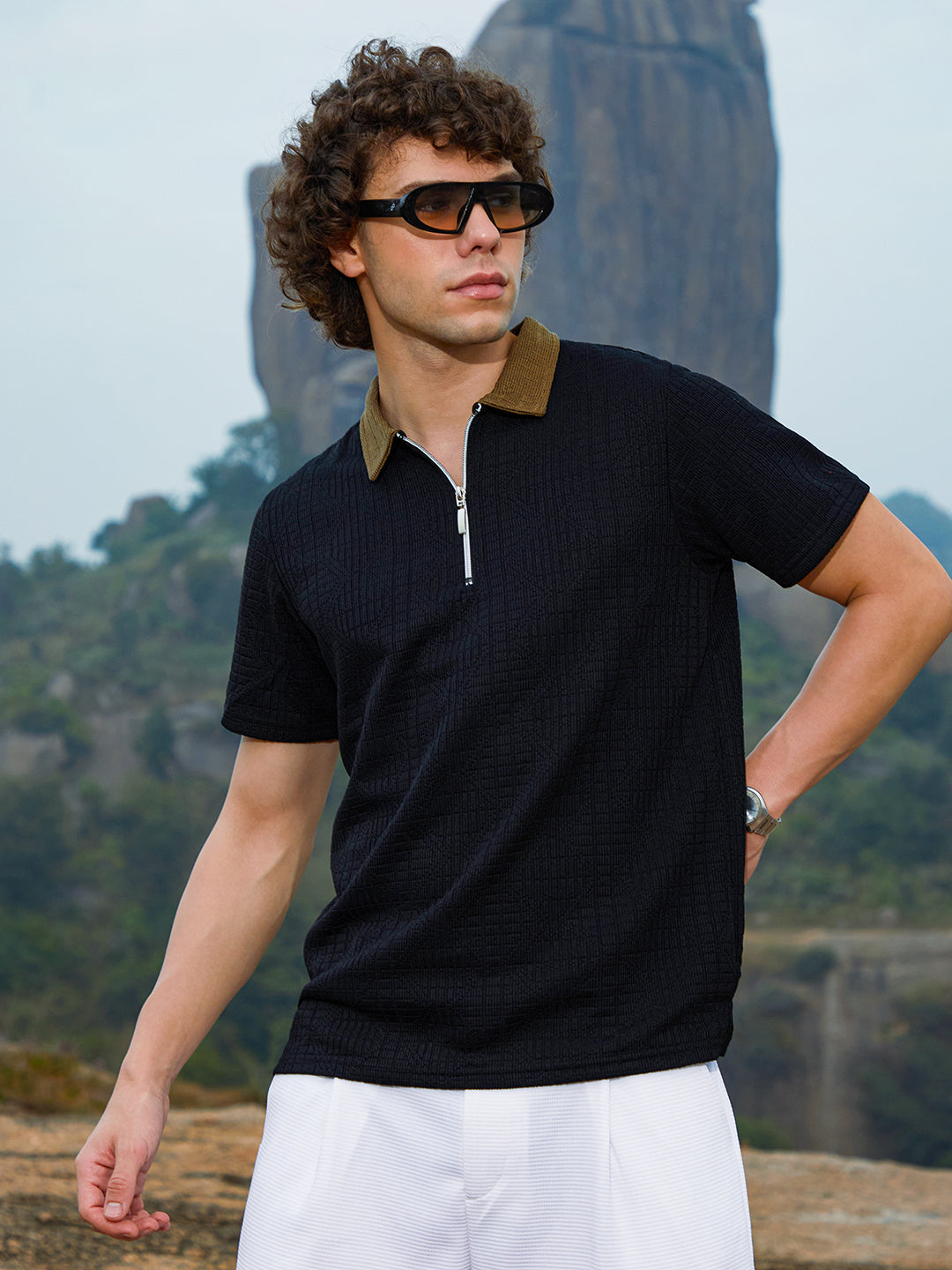 Oblique-Block Polo T-Shirt