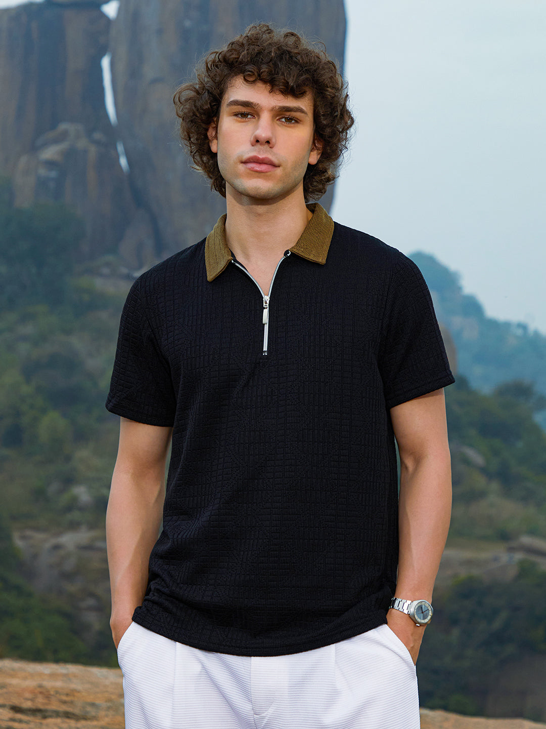 Oblique-Block Polo T-Shirt