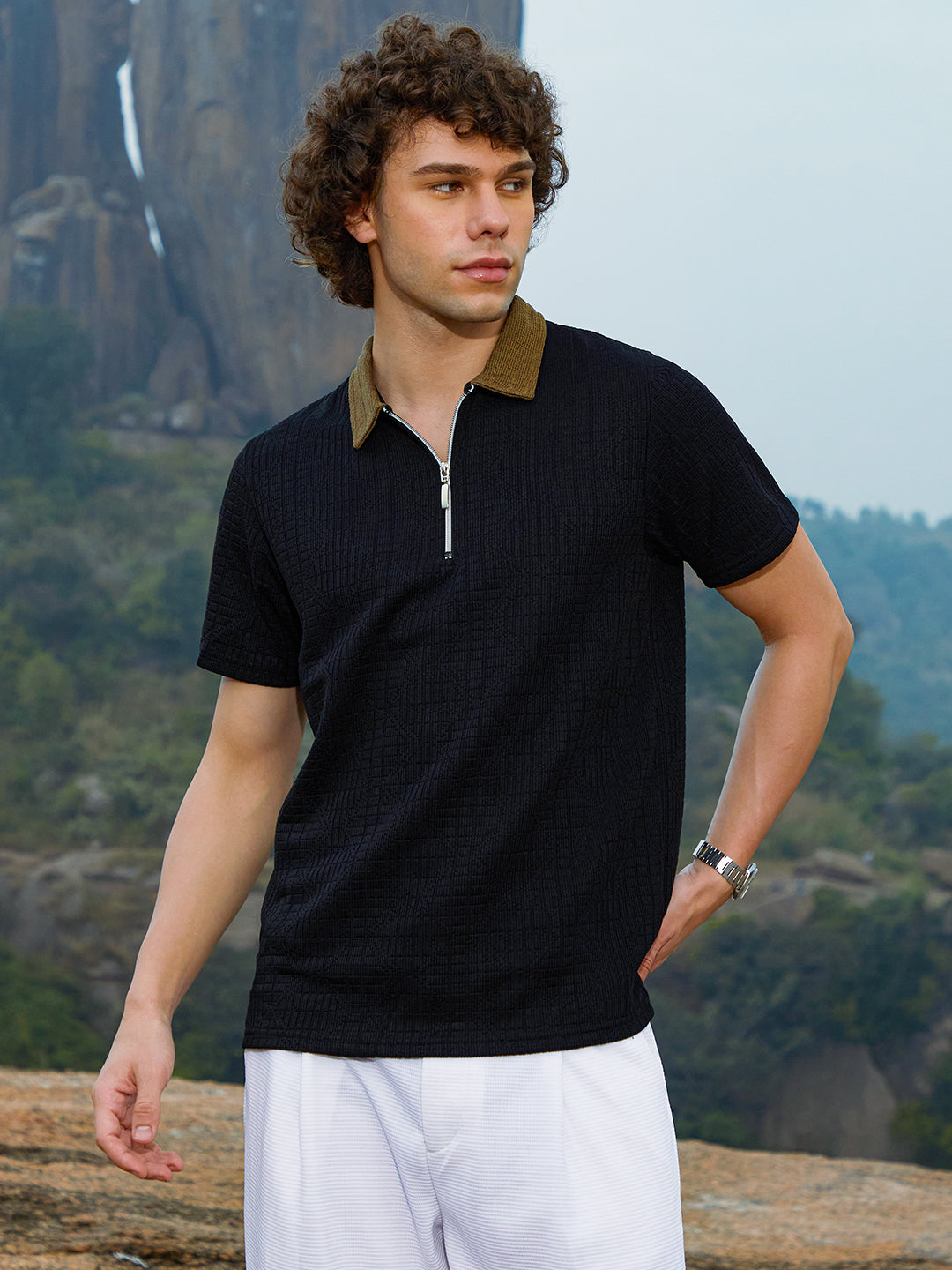 Oblique-Block Polo T-Shirt