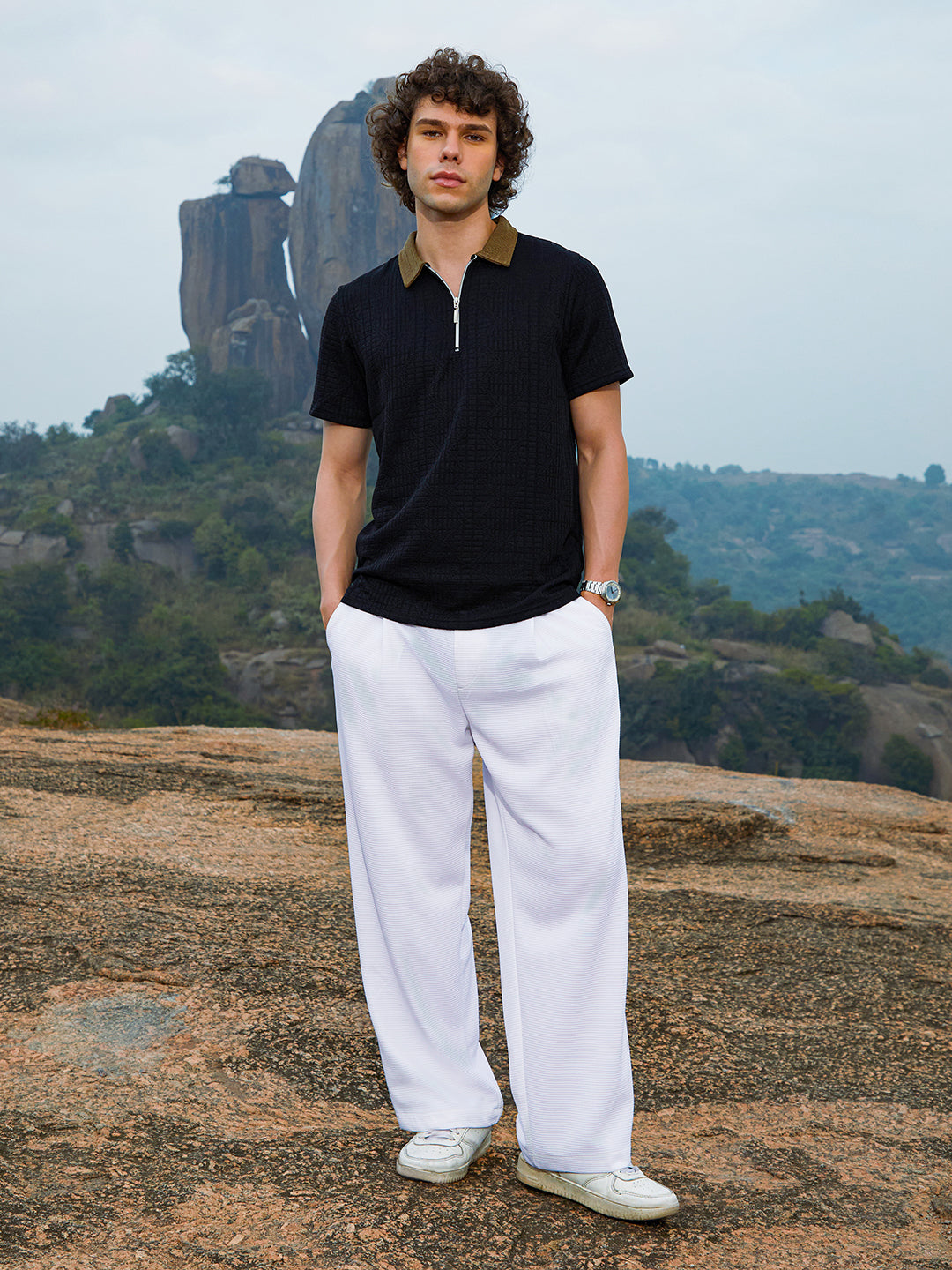 Oblique-Block Polo T-Shirt