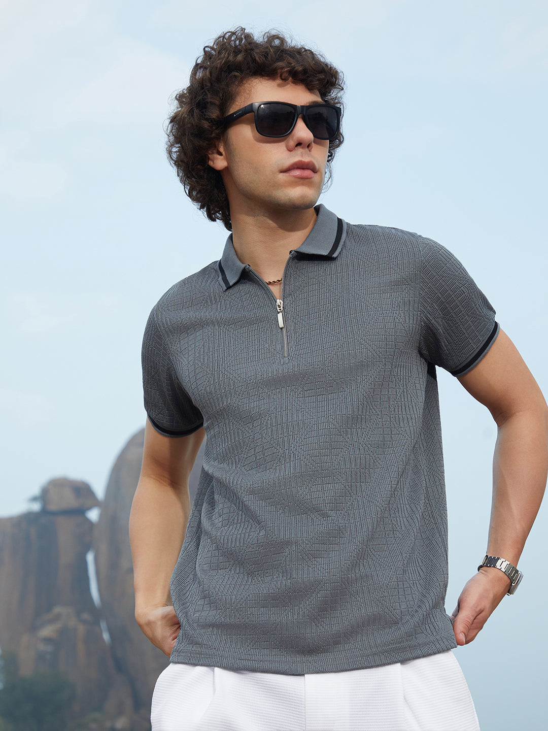 Oblique-Stripe Polo T-Shirt