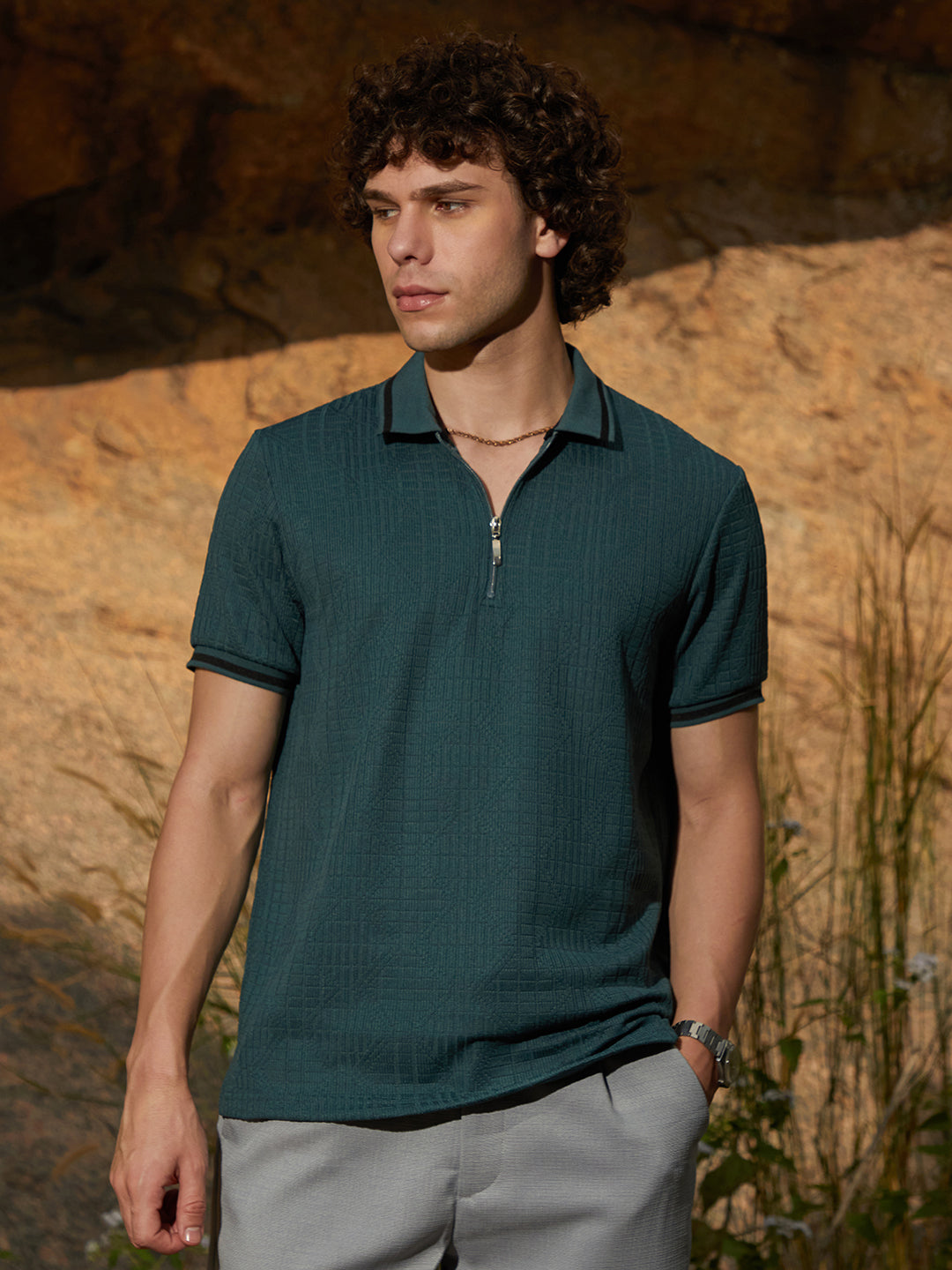 Oblique-Stripe Polo T-Shirt