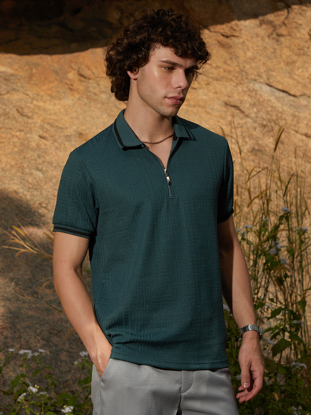 Oblique-Stripe Polo T-Shirt