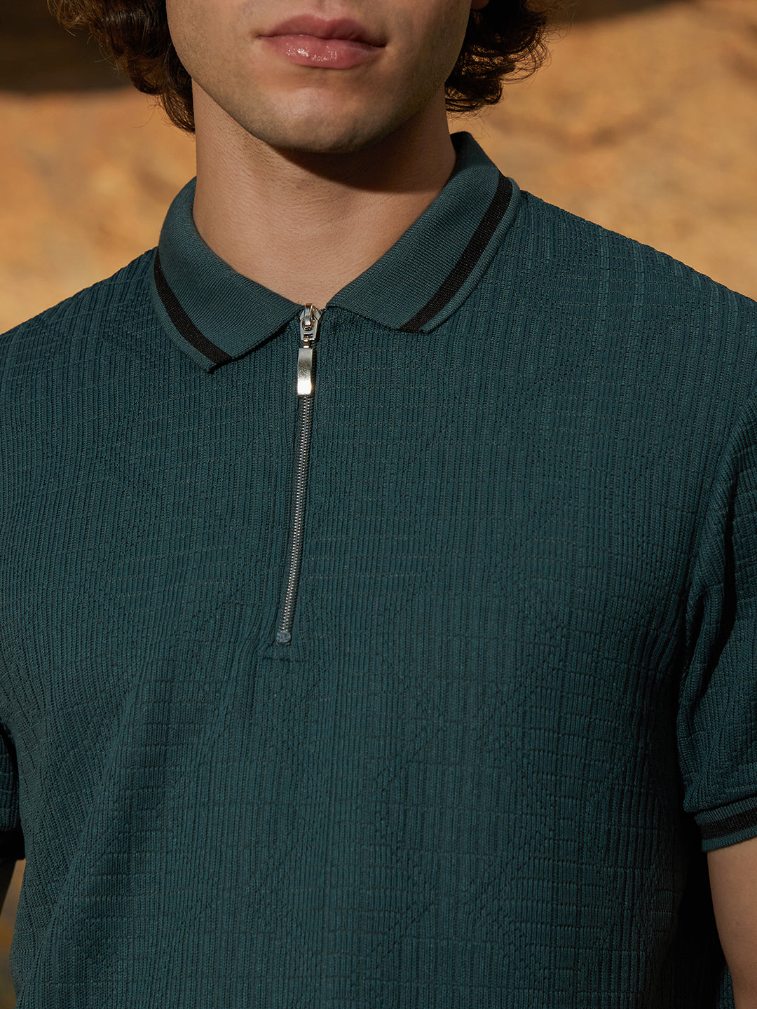 Oblique-Stripe Polo T-Shirt