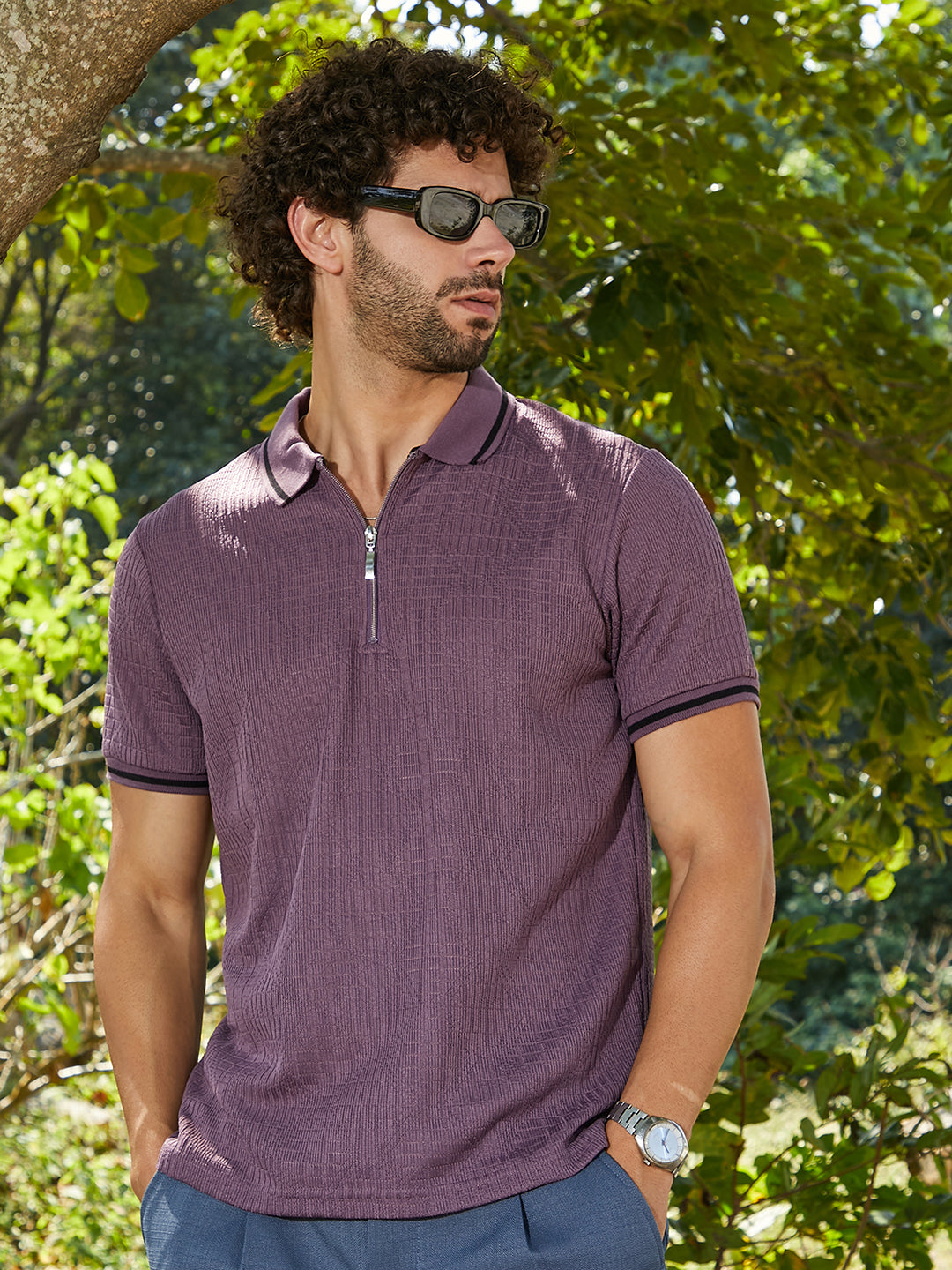 Oblique-Stripe Polo T-Shirt