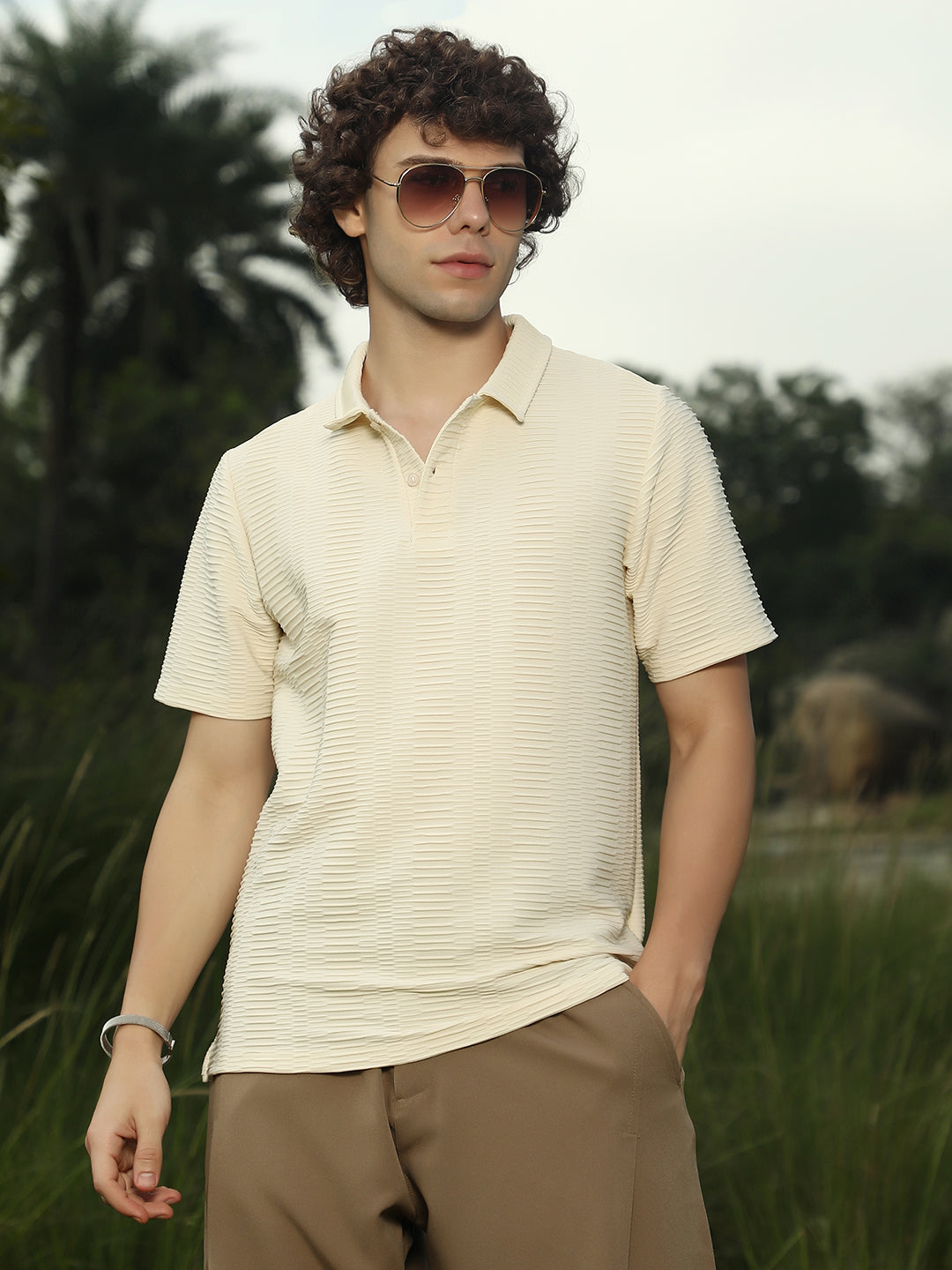 Flatten-Ruched Polo T-Shirt