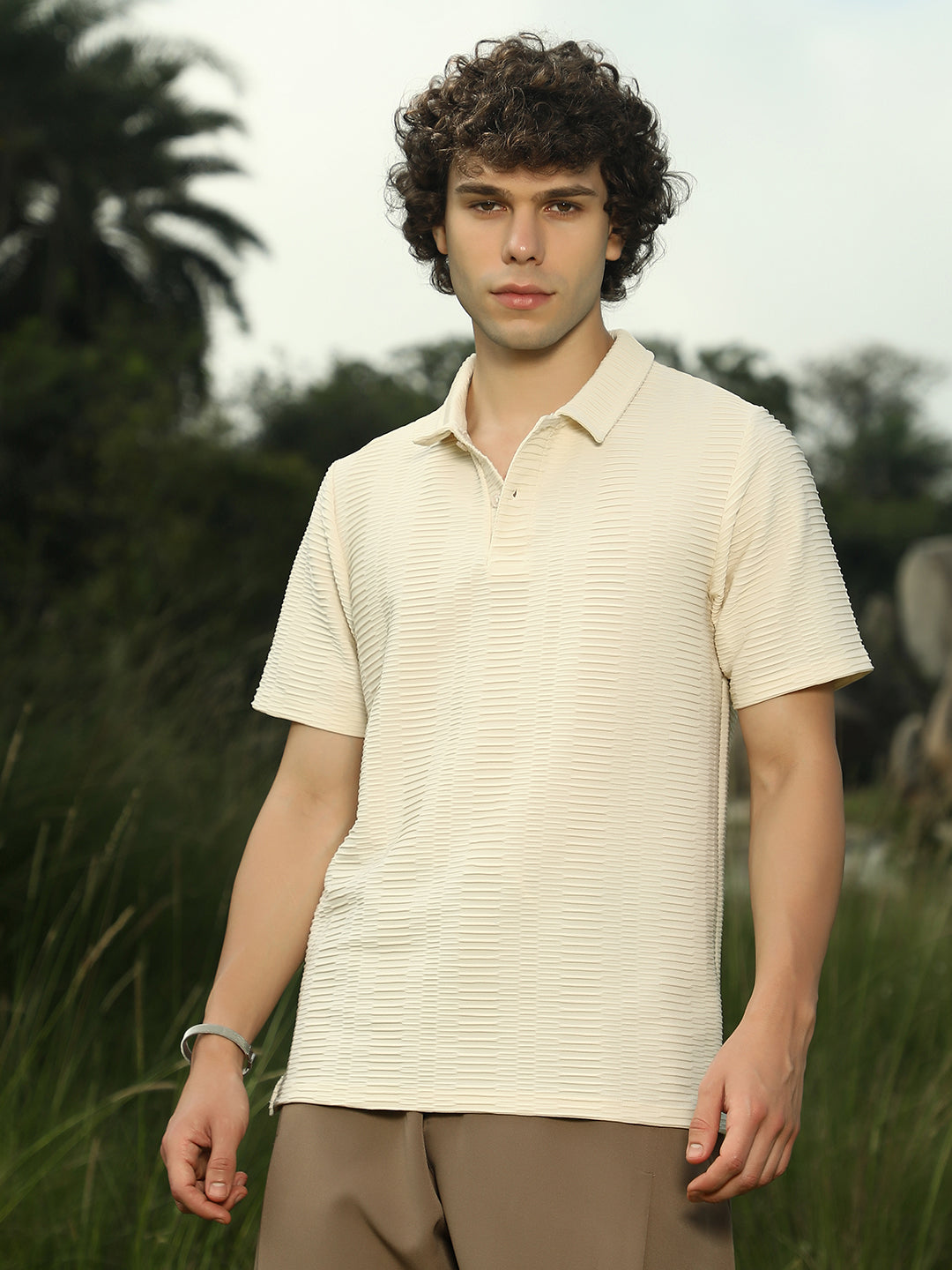 Flatten-Ruched Polo T-Shirt