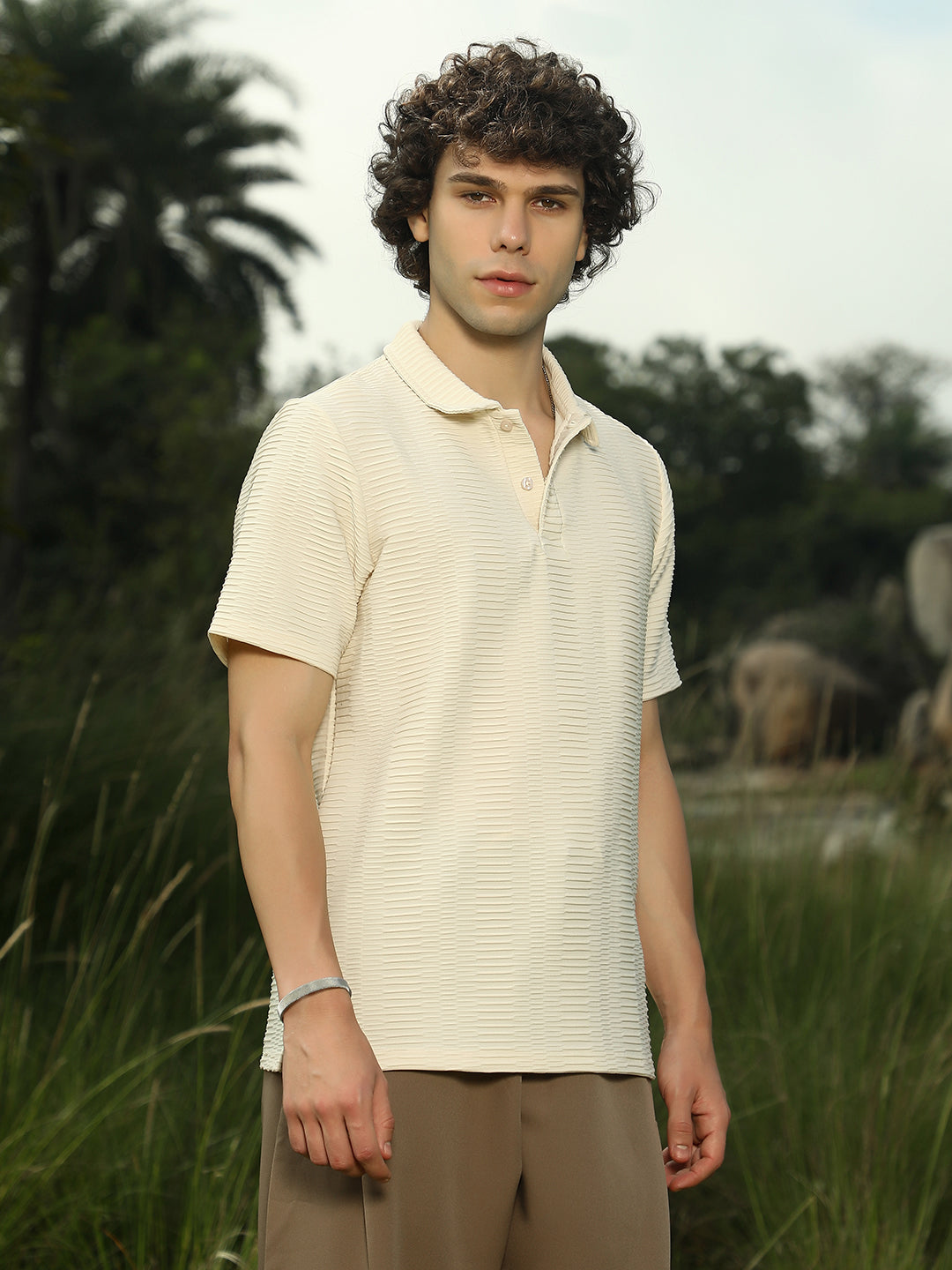 Flatten-Ruched Polo T-Shirt