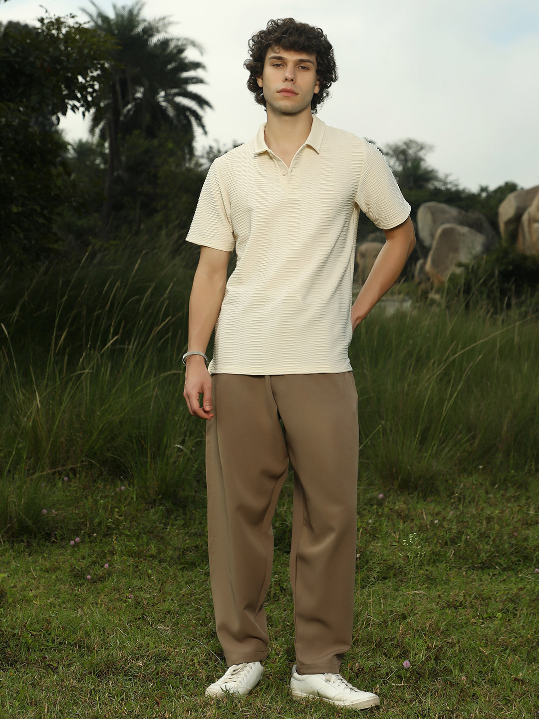 Flatten-Ruched Polo T-Shirt