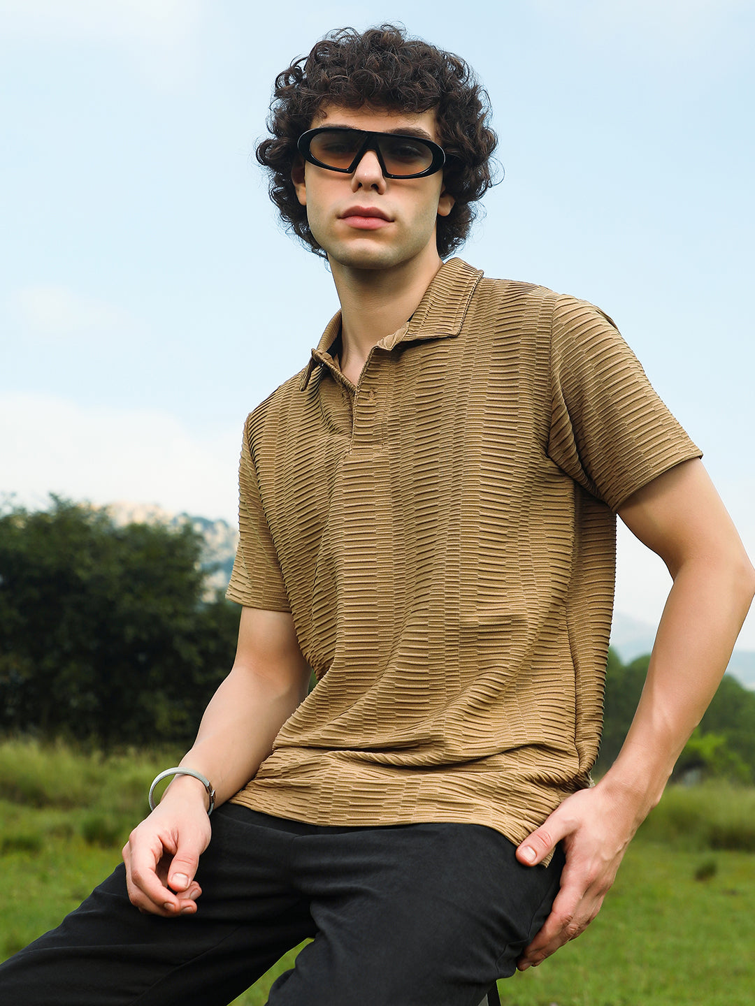 Flatten-Ruched Polo T-Shirt