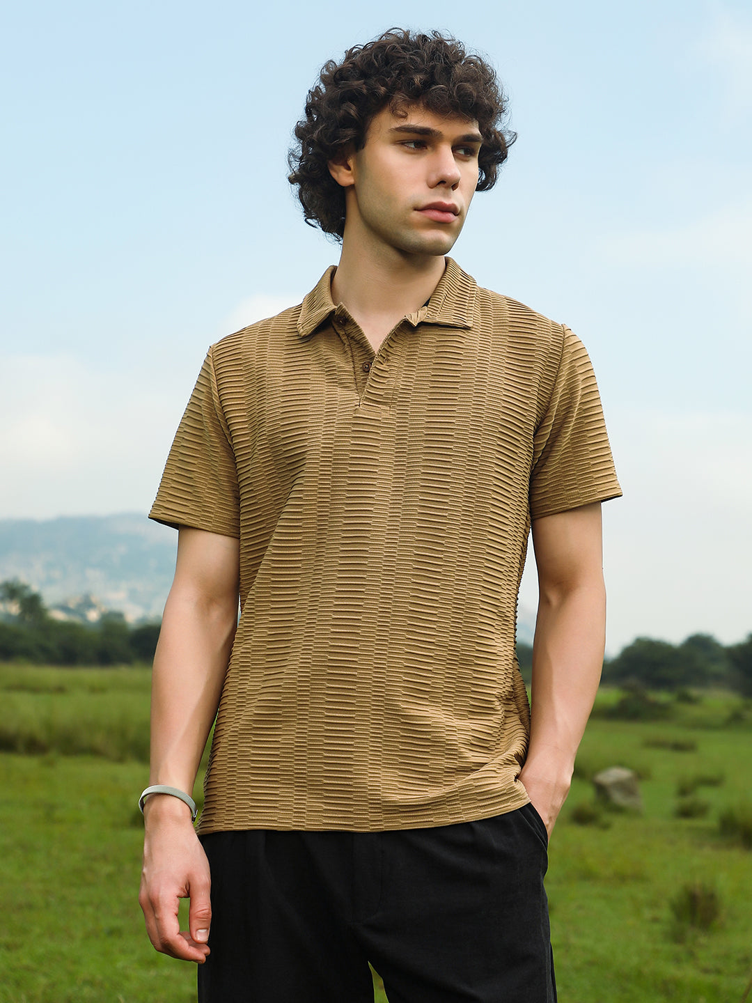 Flatten-Ruched Polo T-Shirt