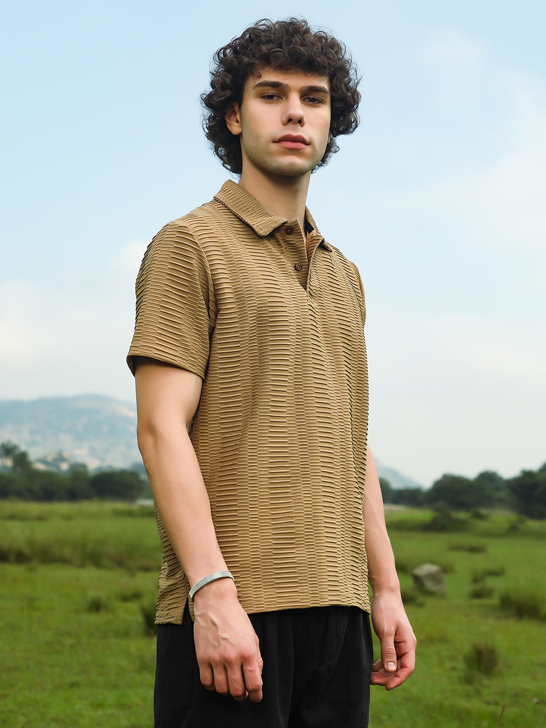 Flatten-Ruched Polo T-Shirt