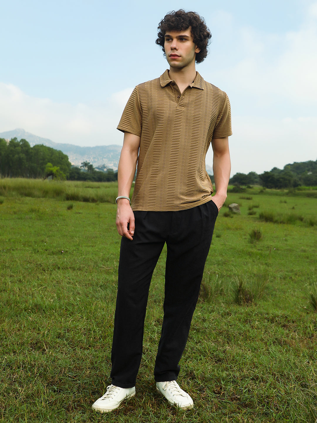 Flatten-Ruched Polo T-Shirt