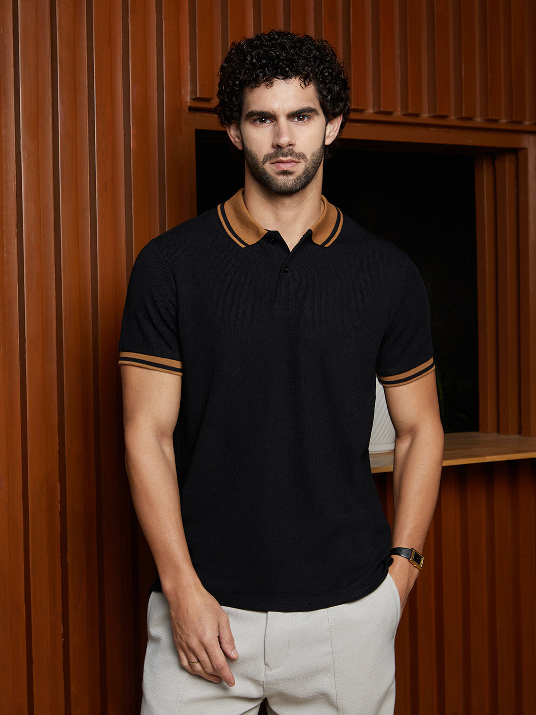 Cuboid-Stripe Polo T-Shirt