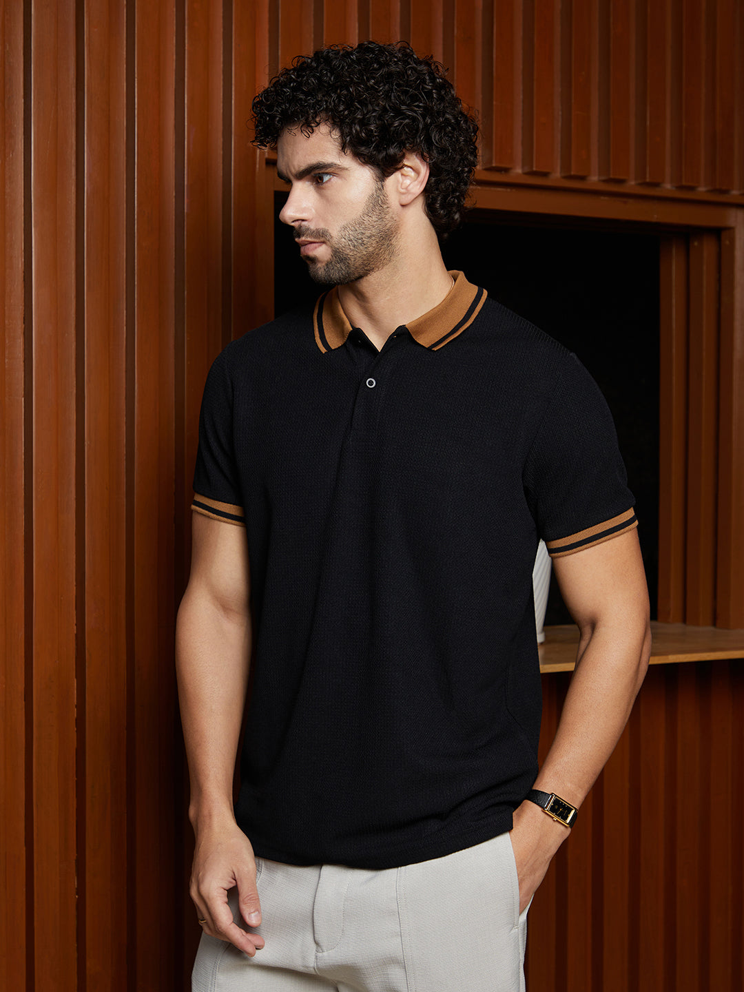 Cuboid-Stripe Polo T-Shirt