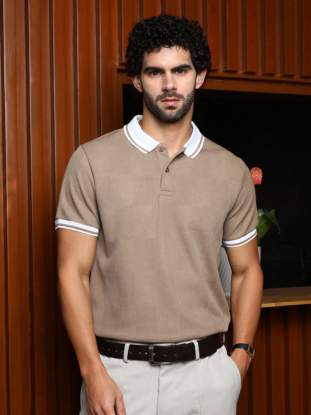 Cuboid-Stripe Polo T-Shirt