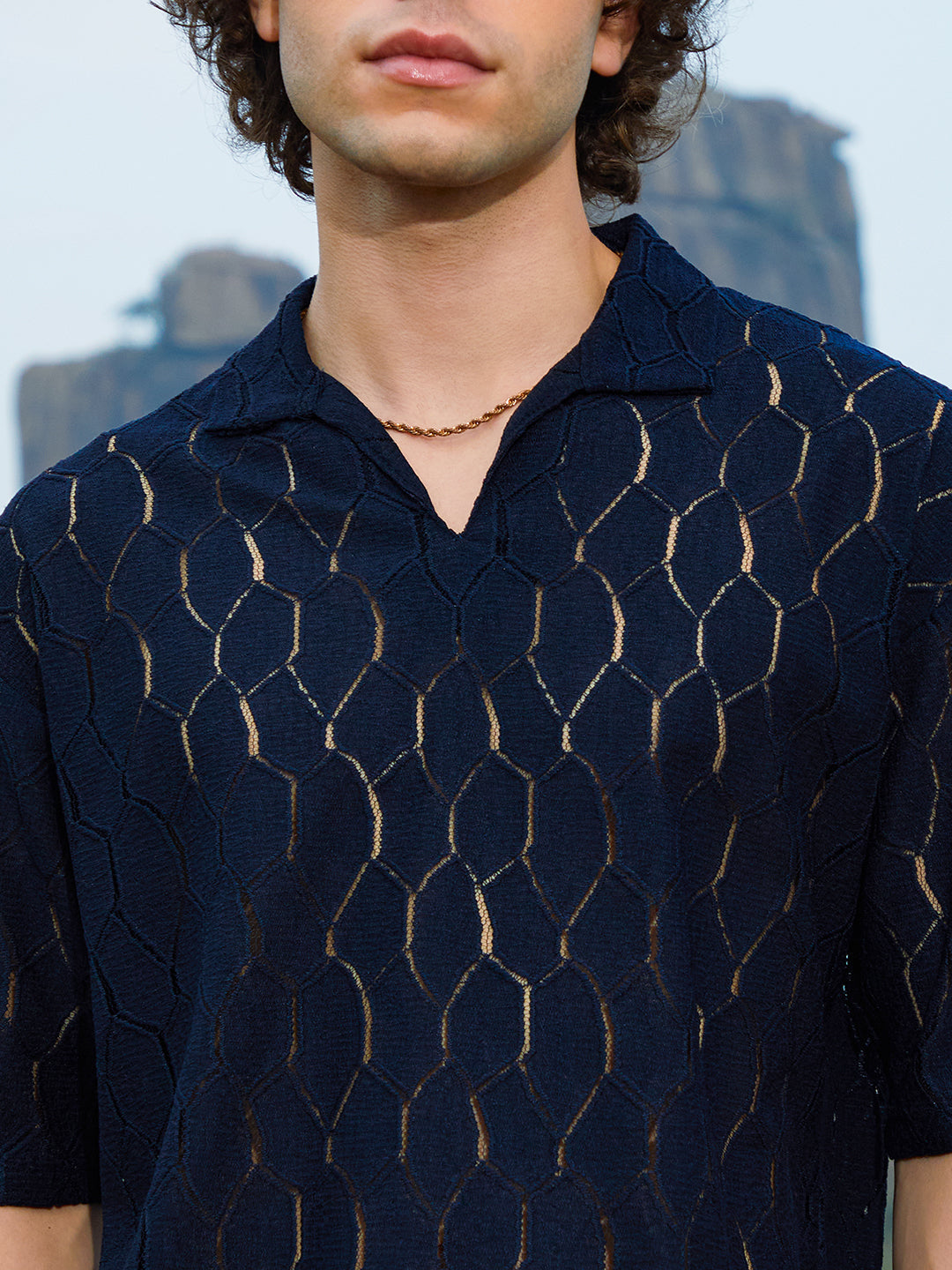 Honeycomb-Knit Polo T-Shirt