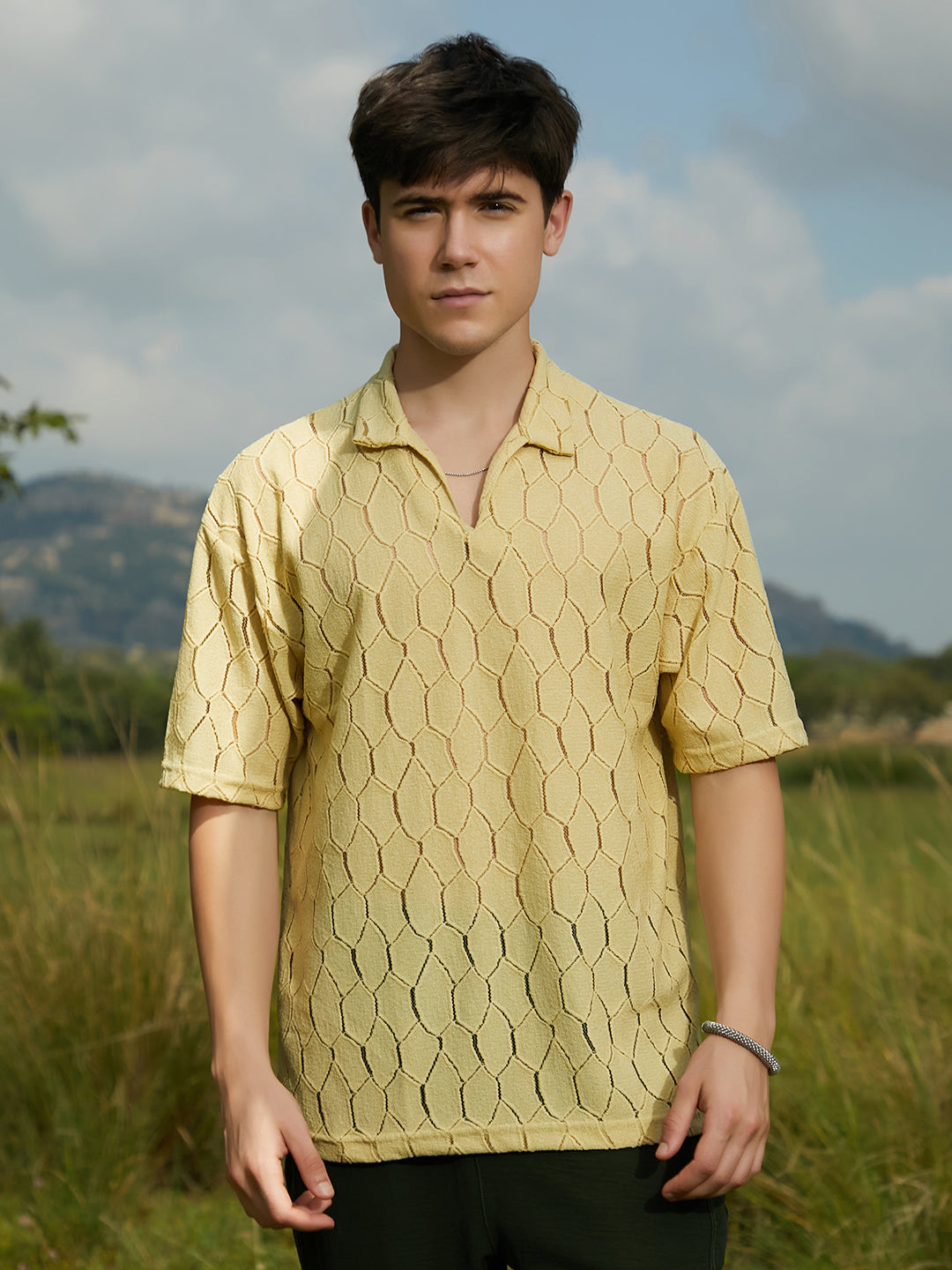 Honeycomb-Knit Polo T-Shirt