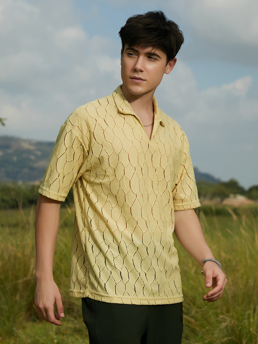 Honeycomb-Knit Polo T-Shirt