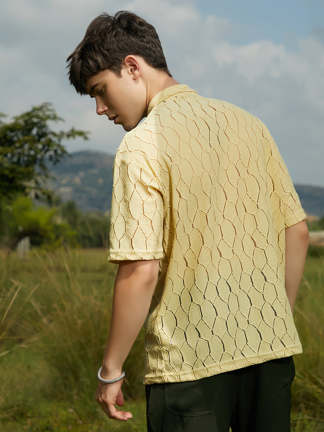 Honeycomb-Knit Polo T-Shirt