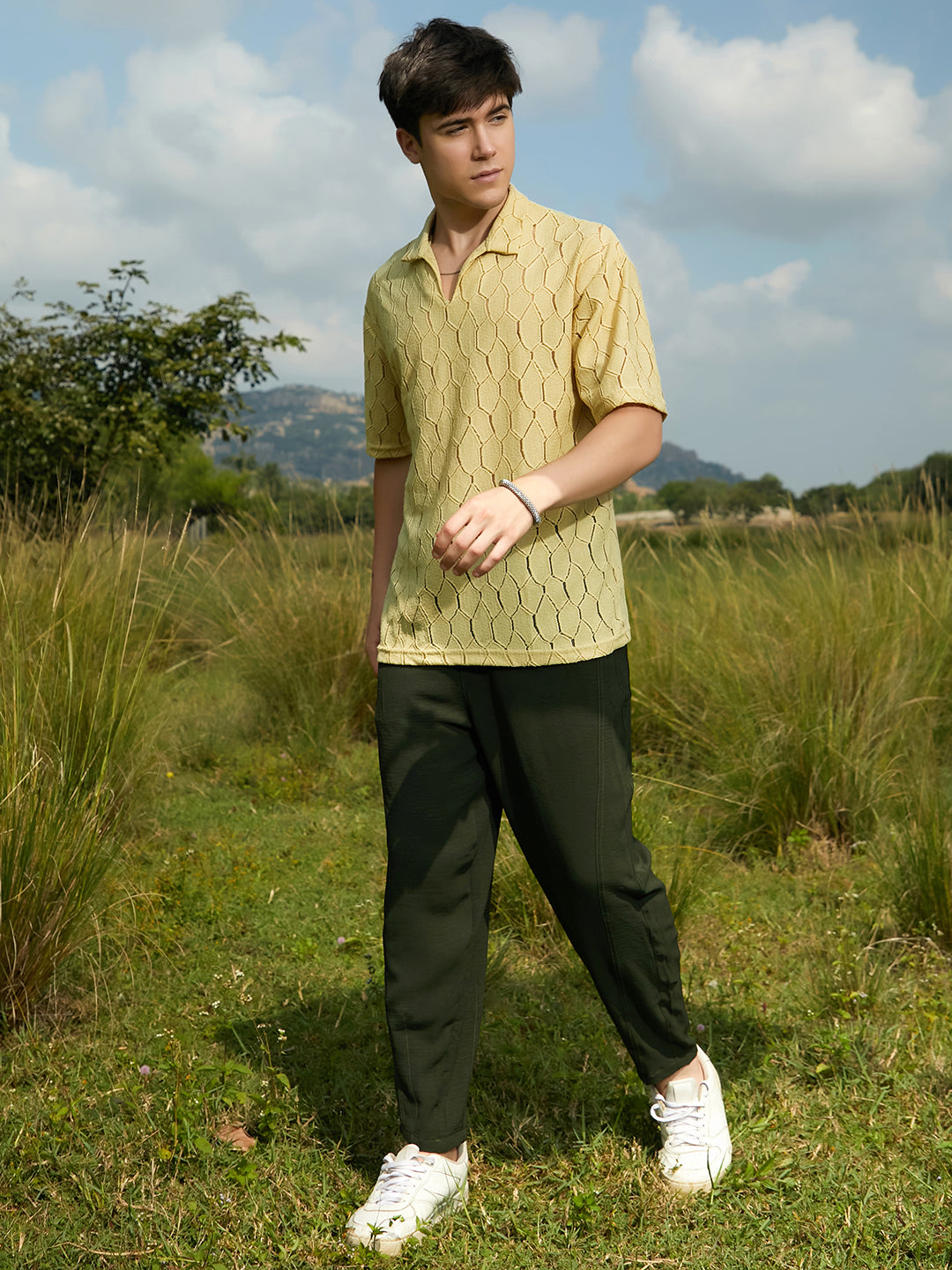 Honeycomb-Knit Polo T-Shirt