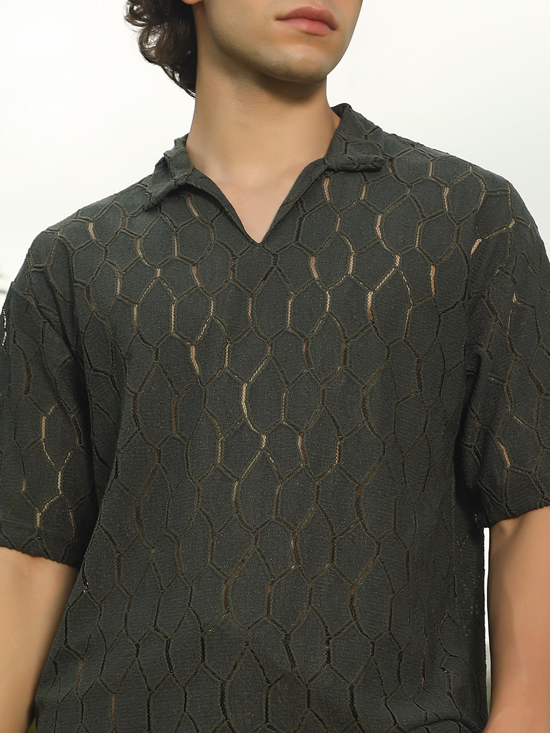 Honeycomb-Knit Polo T-Shirt