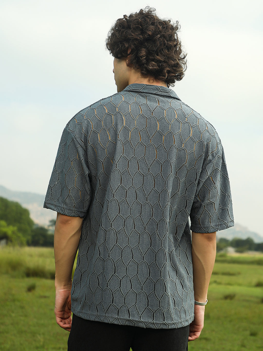 Honeycomb-Knit Polo T-Shirt