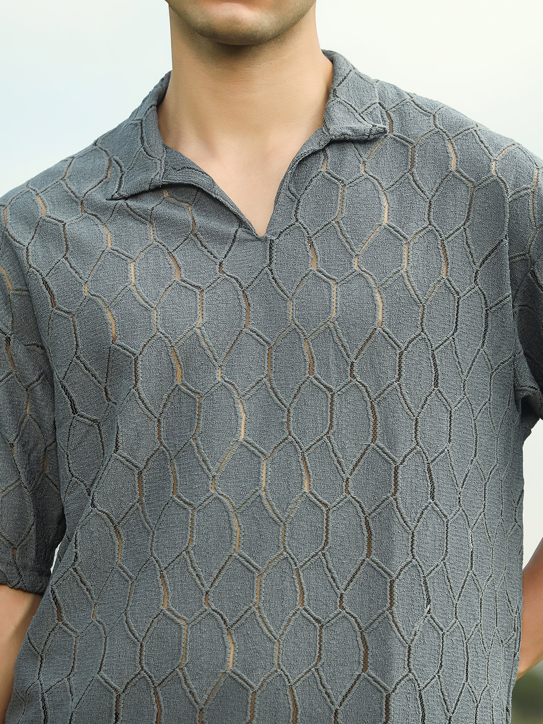 Honeycomb-Knit Polo T-Shirt