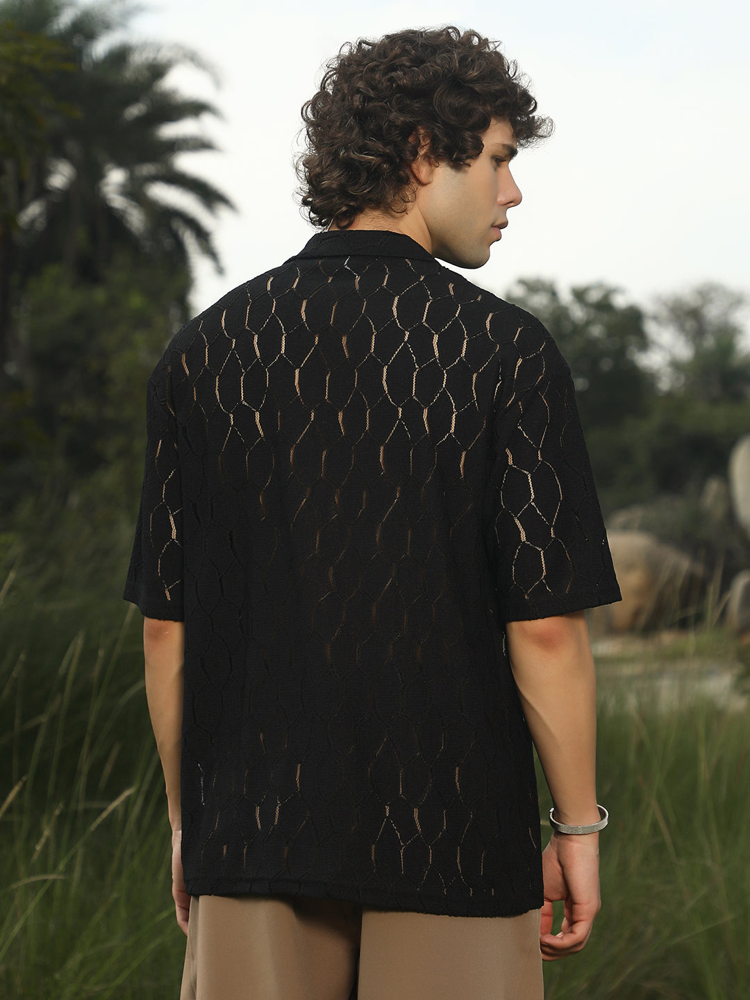 Honeycomb-Knit Polo T-Shirt