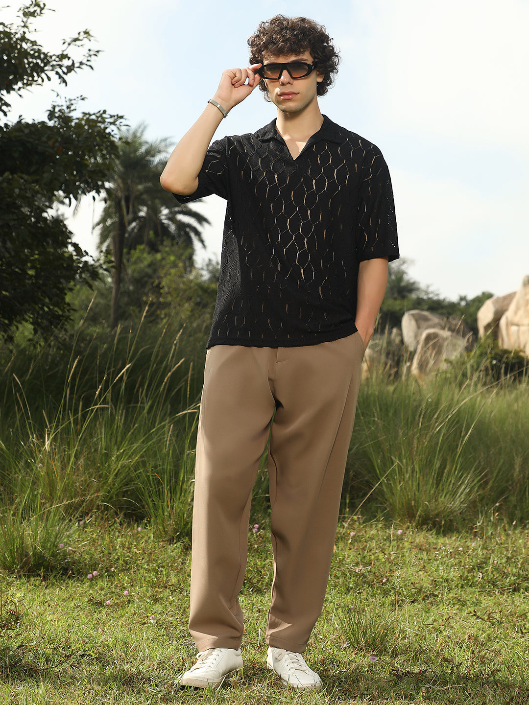 Honeycomb-Knit Polo T-Shirt