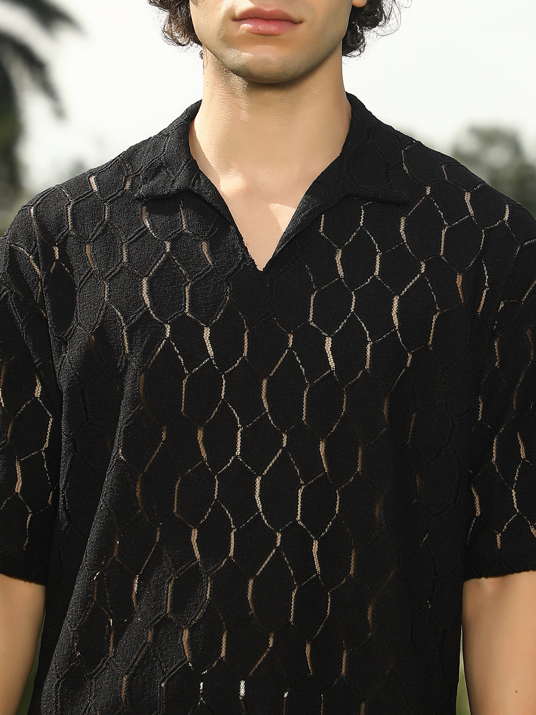 Honeycomb-Knit Polo T-Shirt