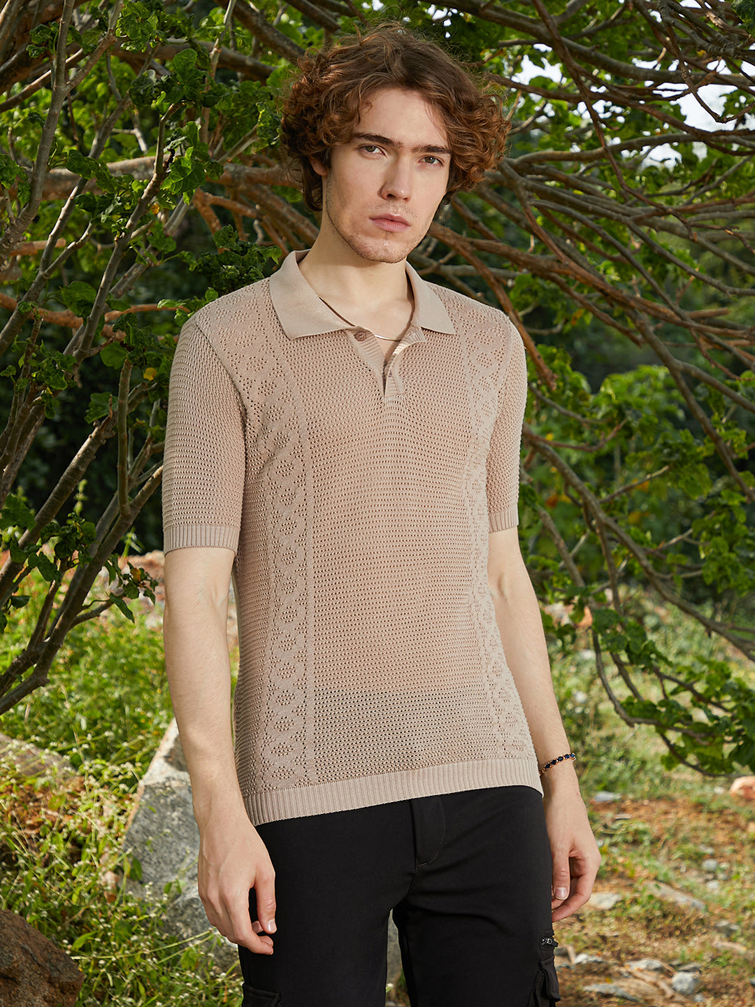 Twill-Knit Polo T-Shirt