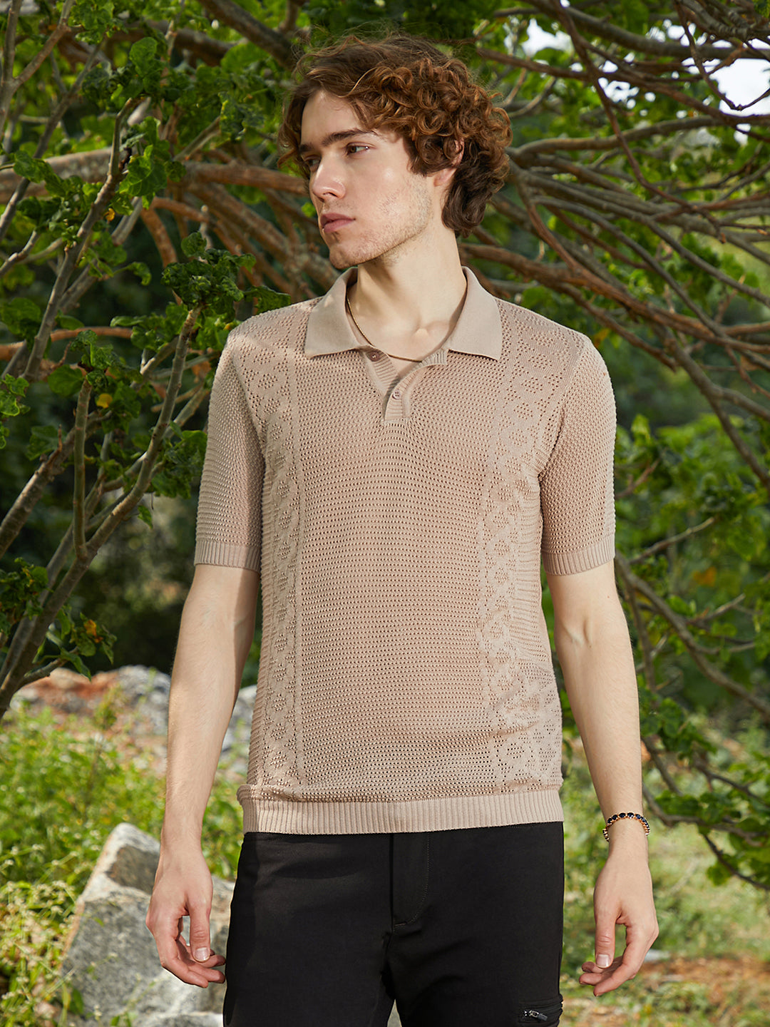 Twill-Knit Polo T-Shirt