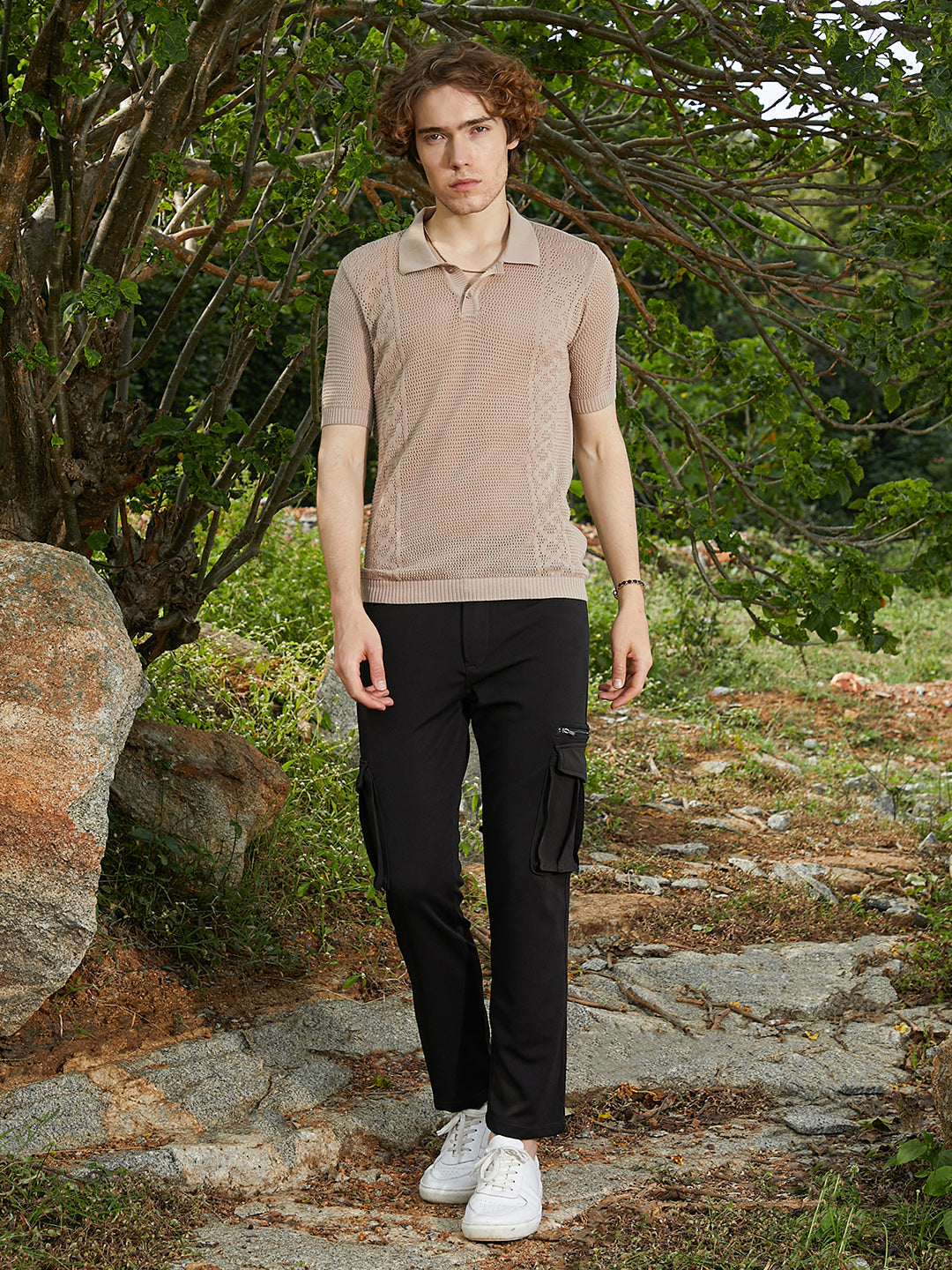 Twill-Knit Polo T-Shirt