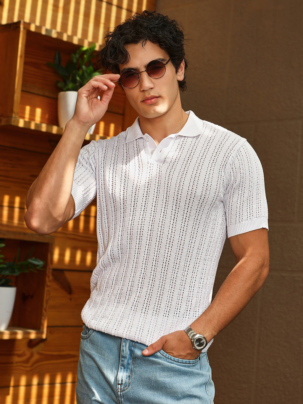 Panelled-Knit Polo T-Shirt