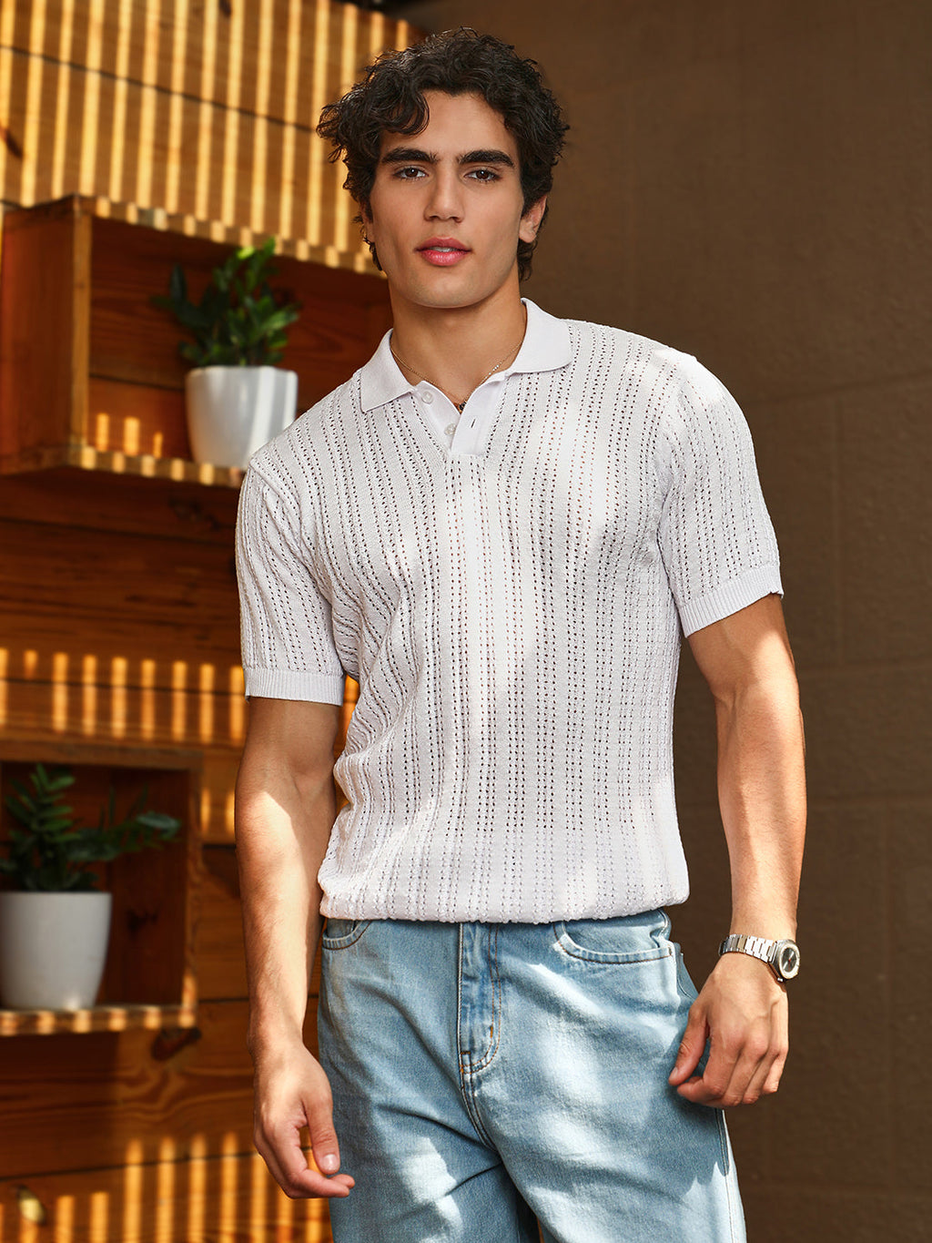 Panelled-Knit Polo T-Shirt