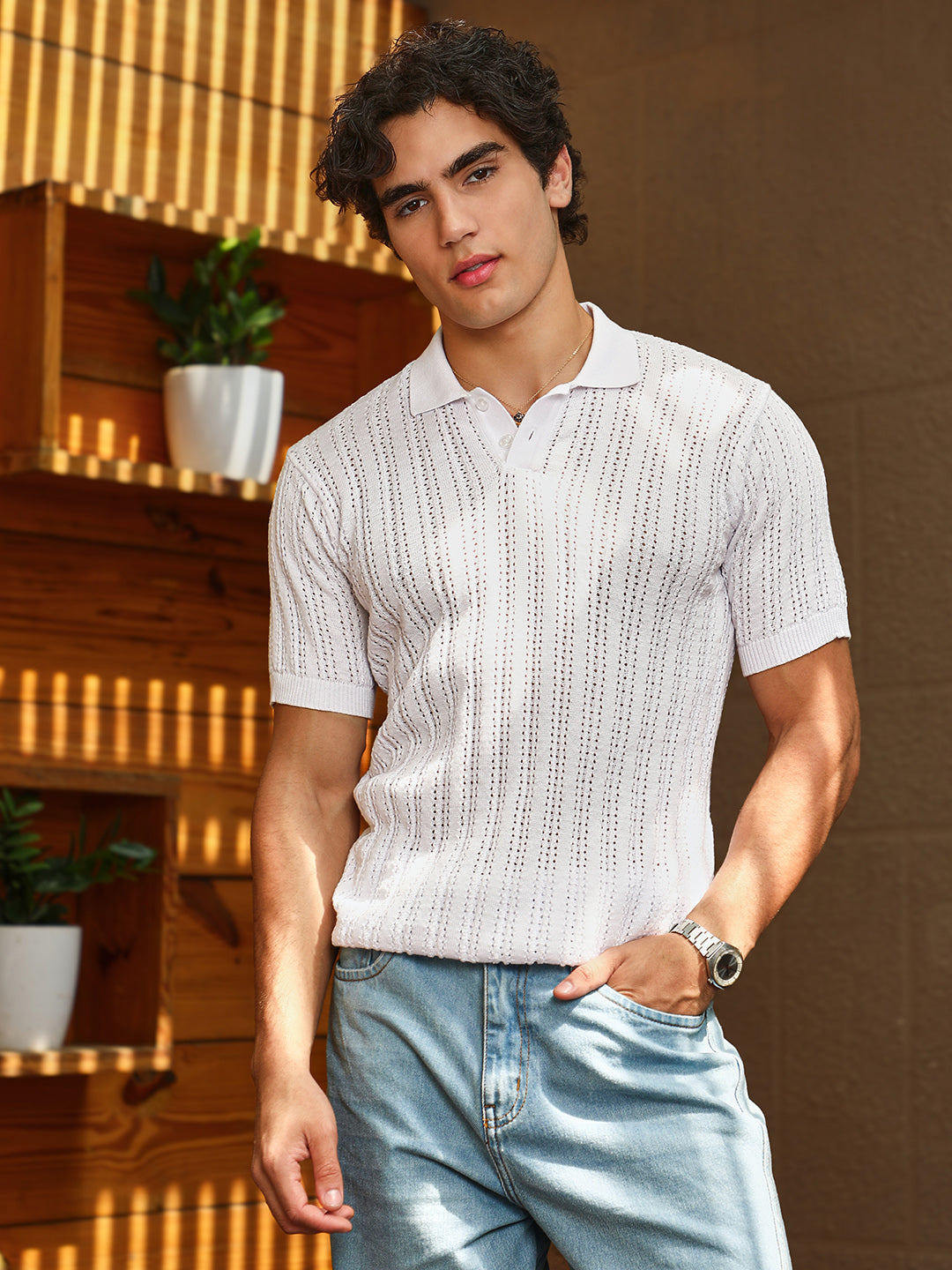 Panelled-Knit Polo T-Shirt