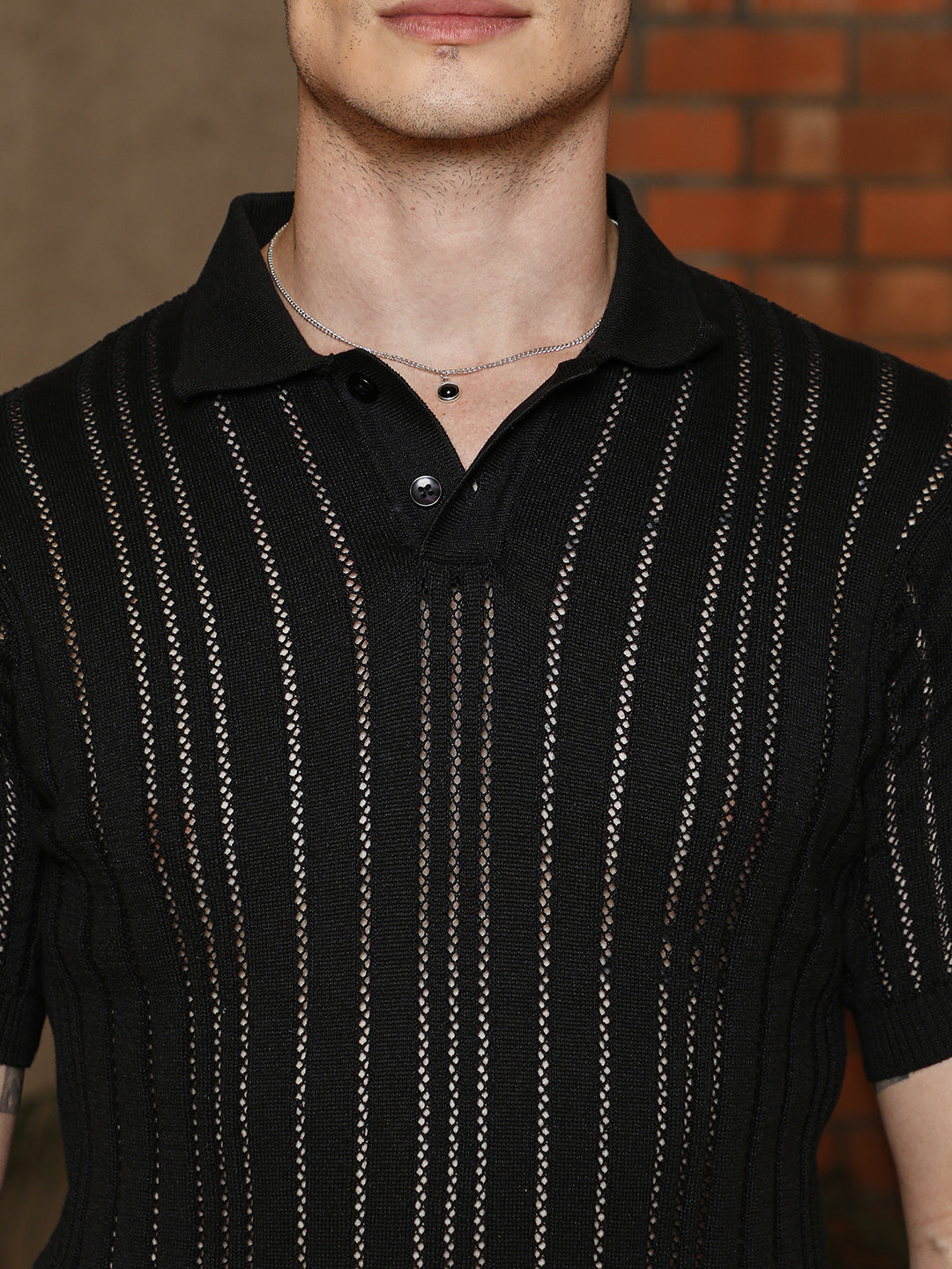 Stripe-Textured Polo T-Shirt