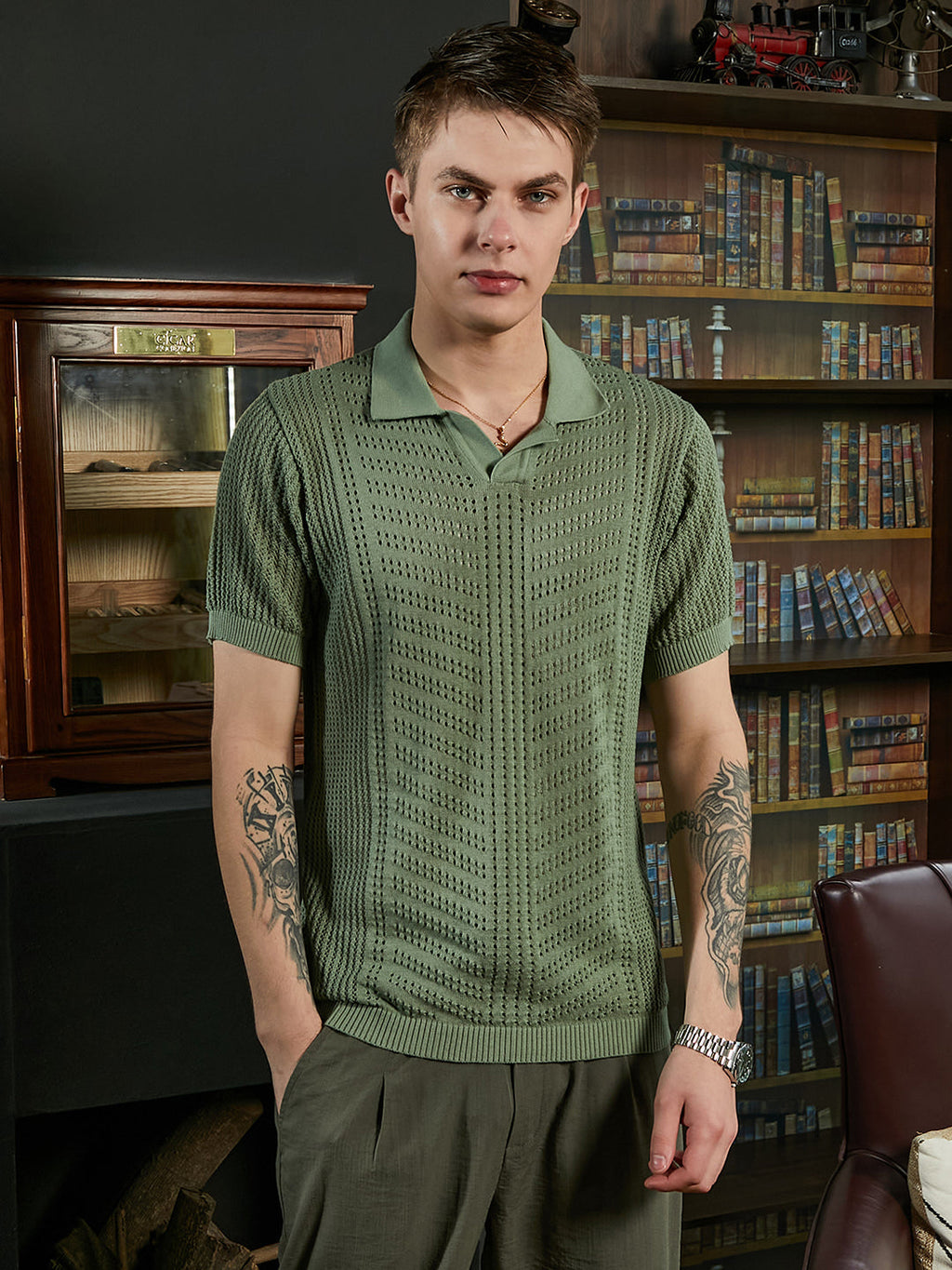 Textured-Knit Polo T-Shirt