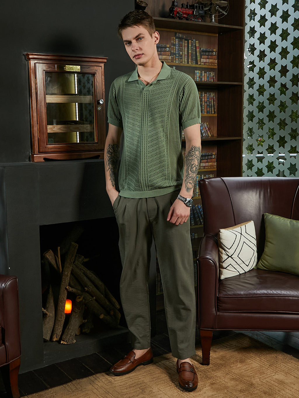 Textured-Knit Polo T-Shirt