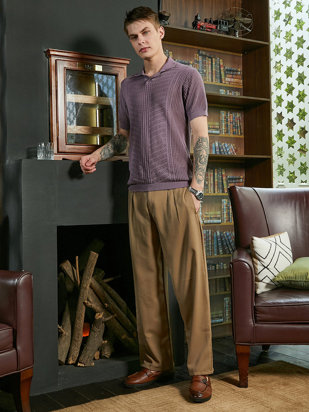 Stripe-Textured Polo T-Shirt