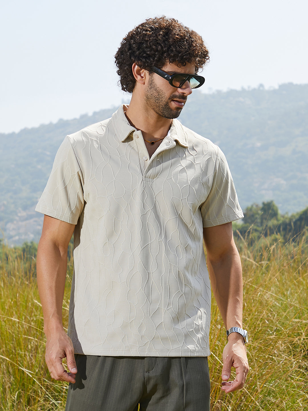 Veined-Tactile Polo T-Shirt