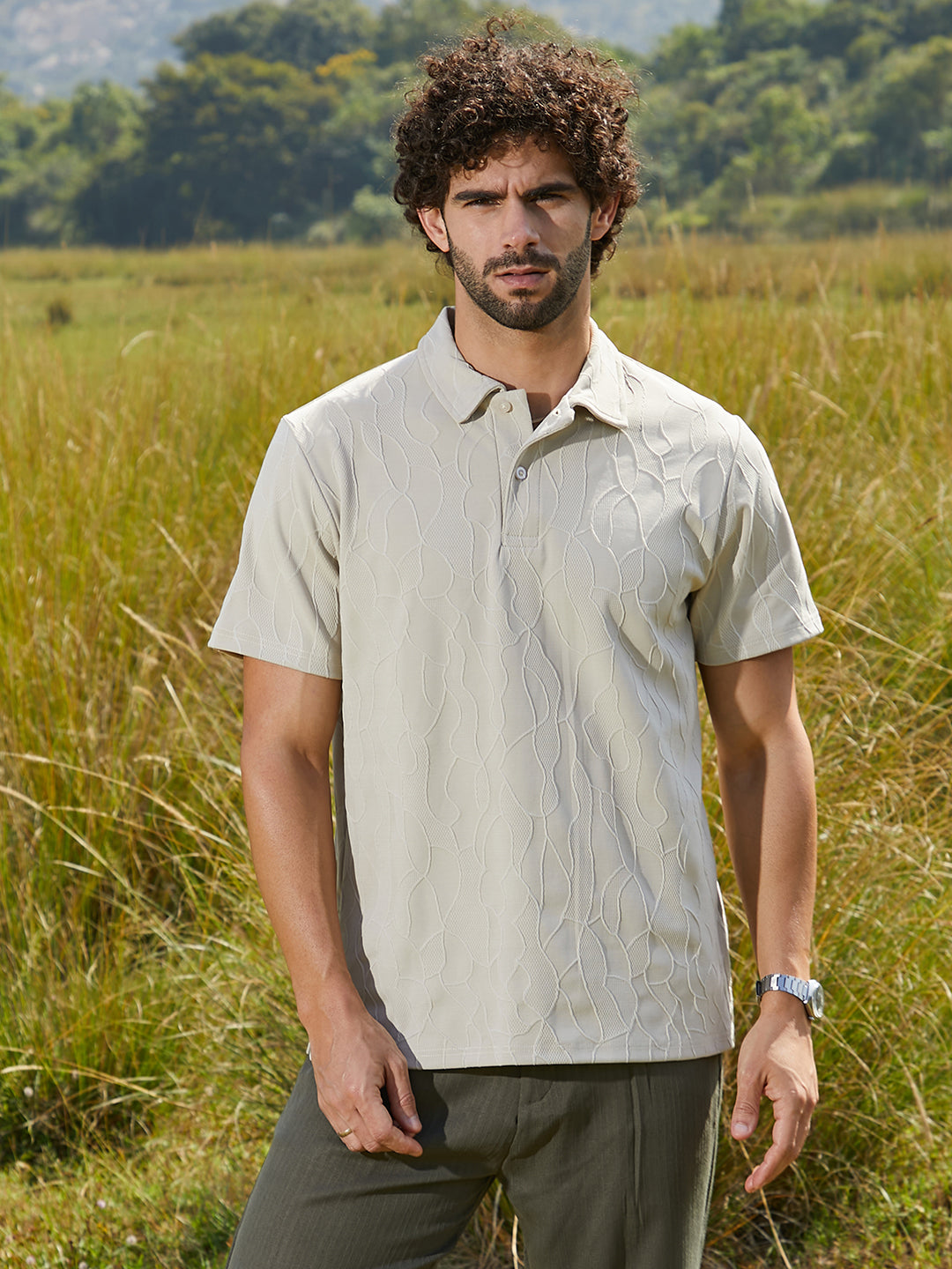 Veined-Tactile Polo T-Shirt