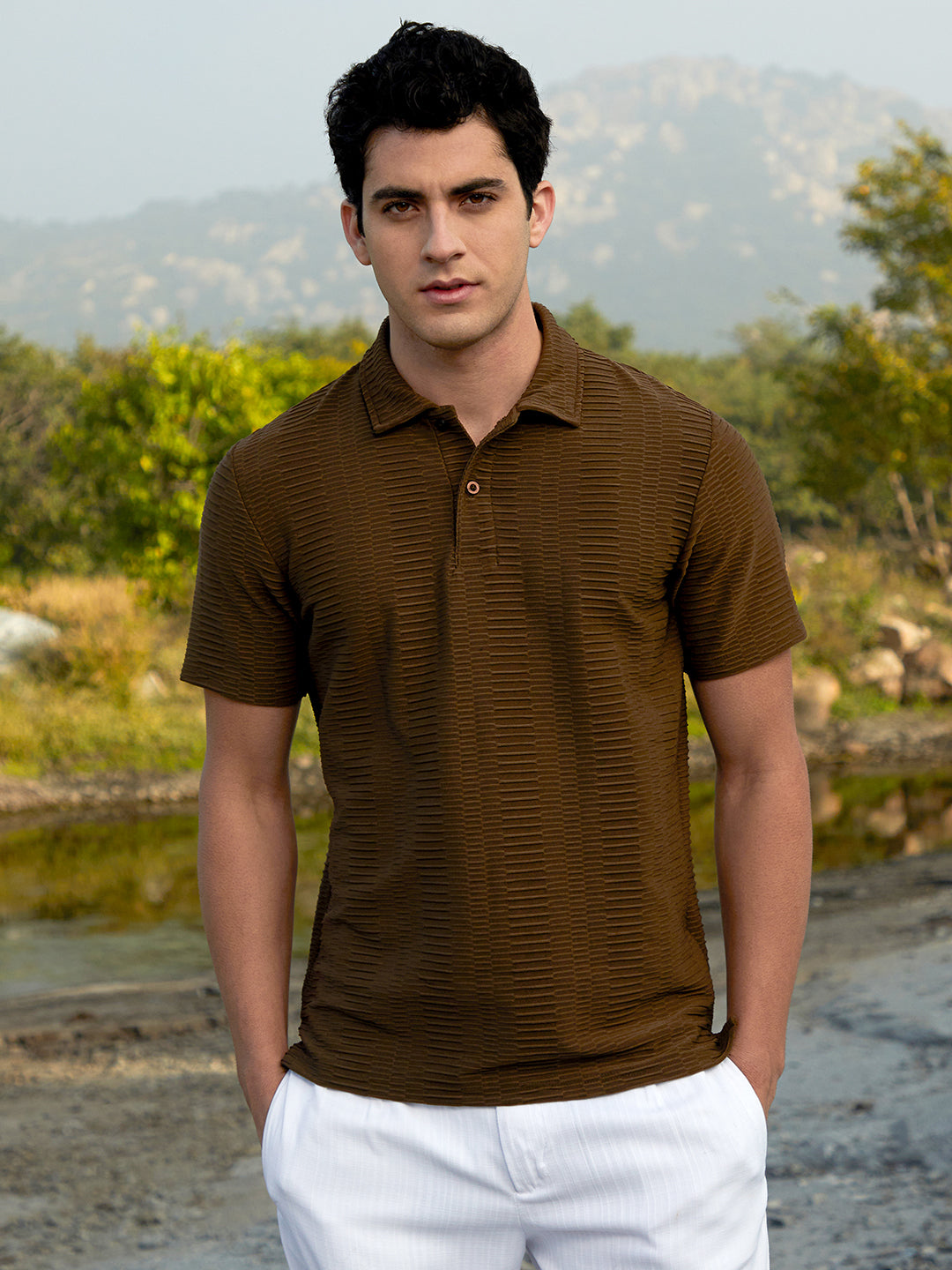 Flatten-Ruched Polo T-Shirt