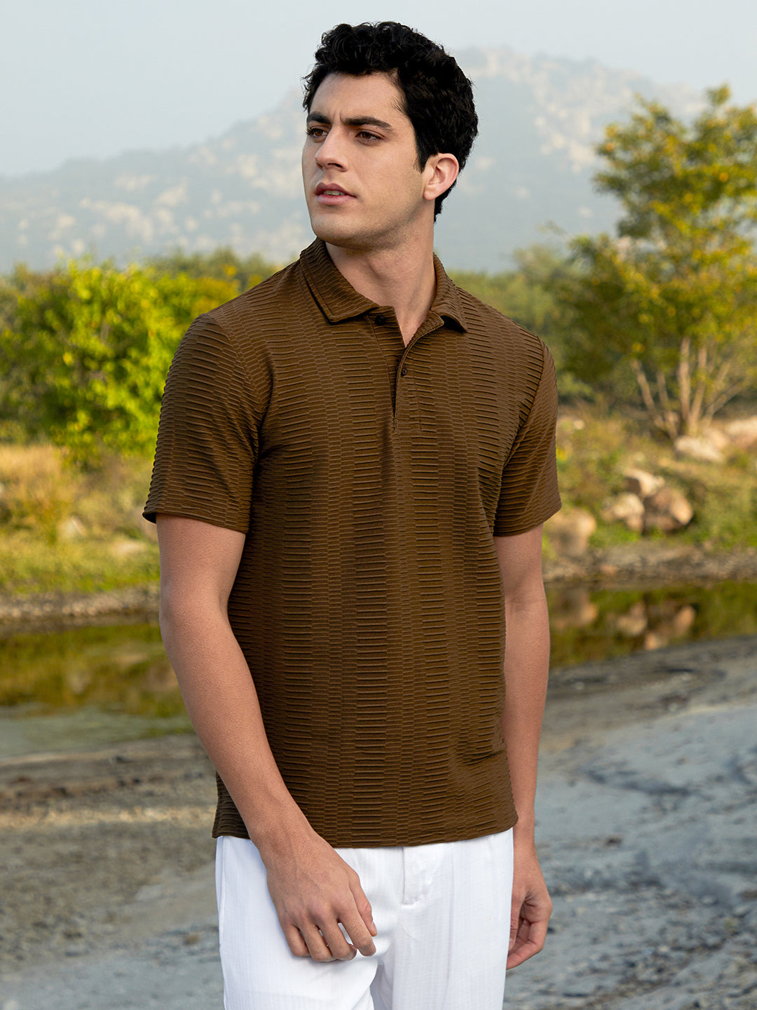 Flatten-Ruched Polo T-Shirt