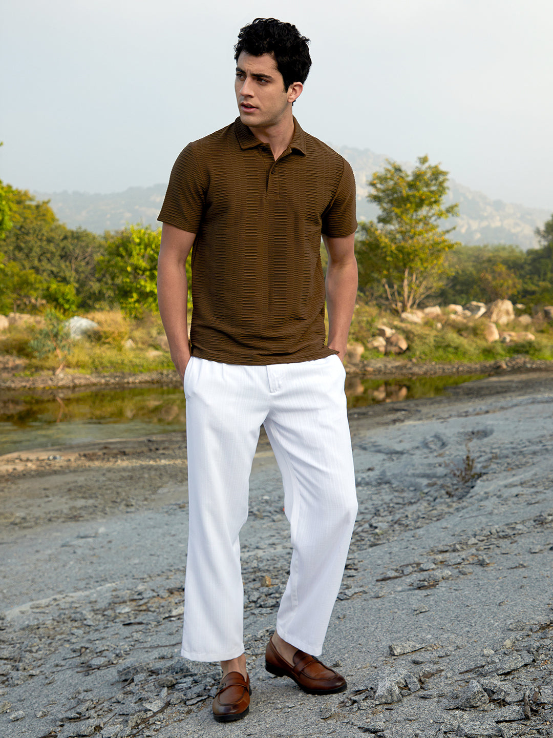 Flatten-Ruched Polo T-Shirt